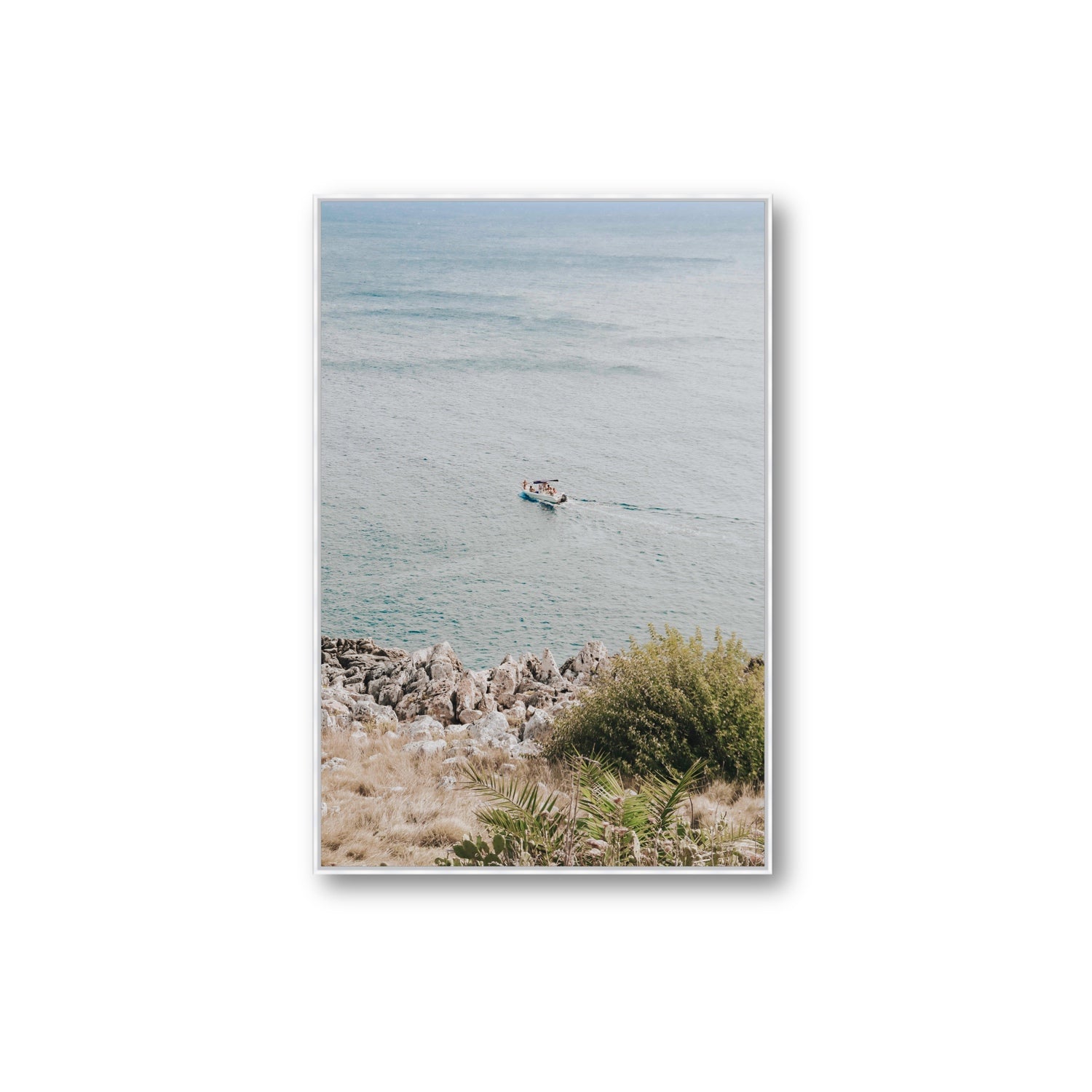 Puglian Departure Puglia coastal Italian wall art Extra Large fine art canvas in white float frame