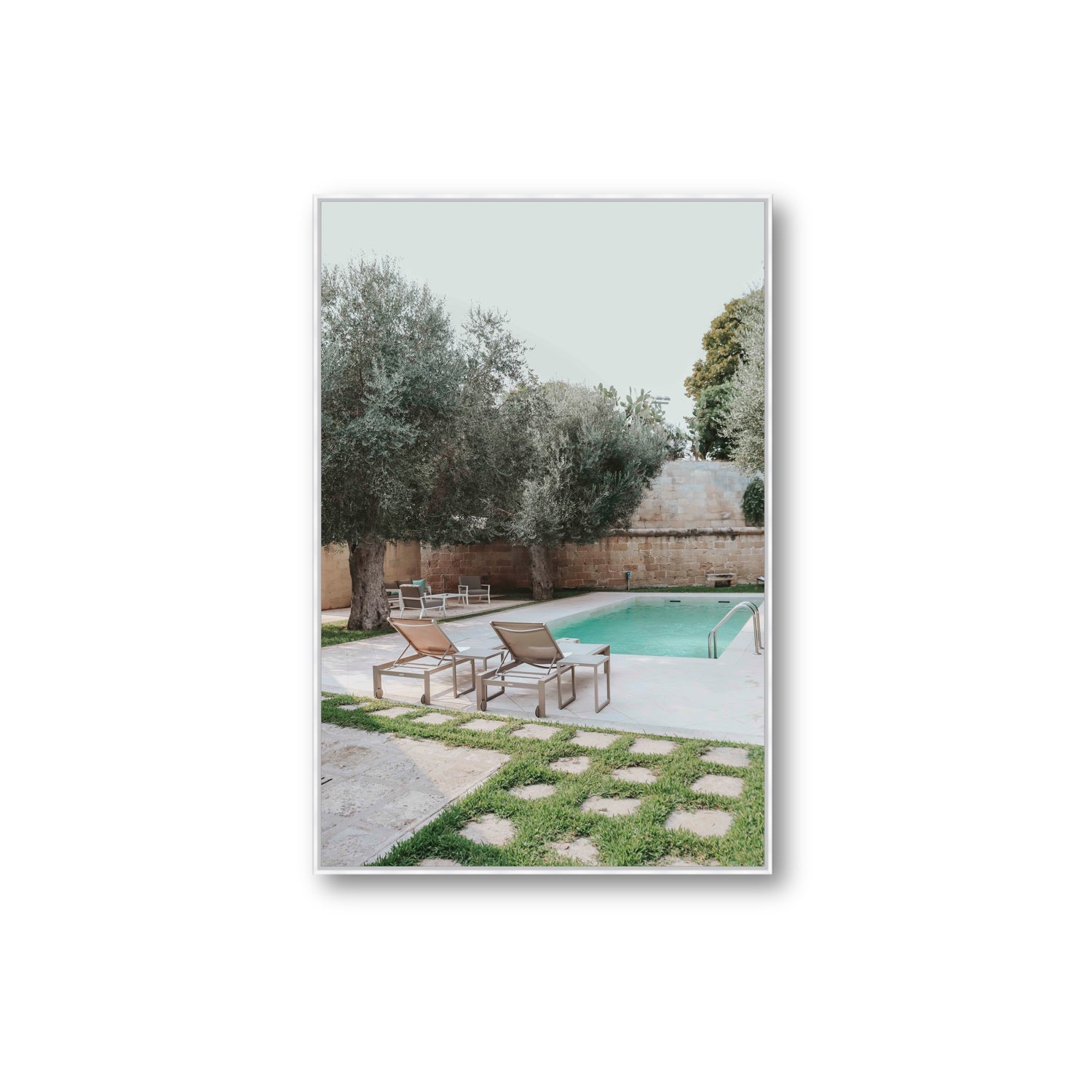 Olive Oasis Puglia Mediterranean wall art Extra Large fine art canvas in white float frame