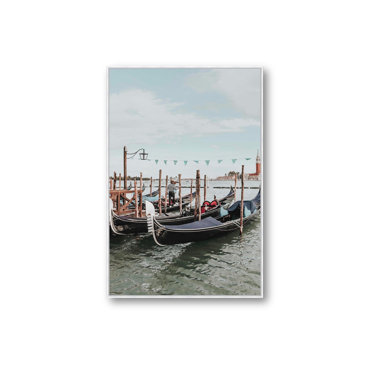 The Gondolier Venice Gondola Italian wall art Extra Large fine art canvas in white float frame