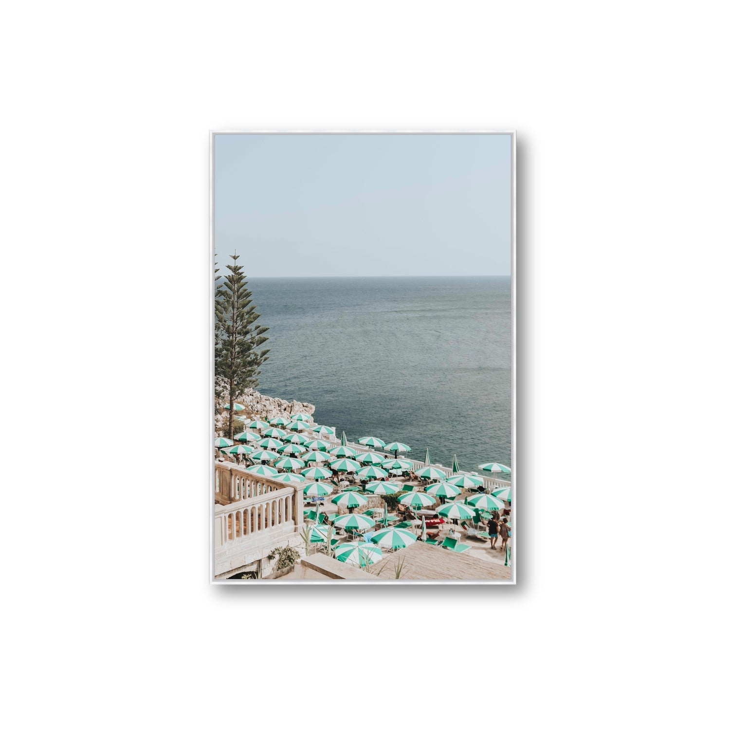 Sun-drenched Stripes Puglia beach coastal wall art Extra Large fine art canvas in white float frame