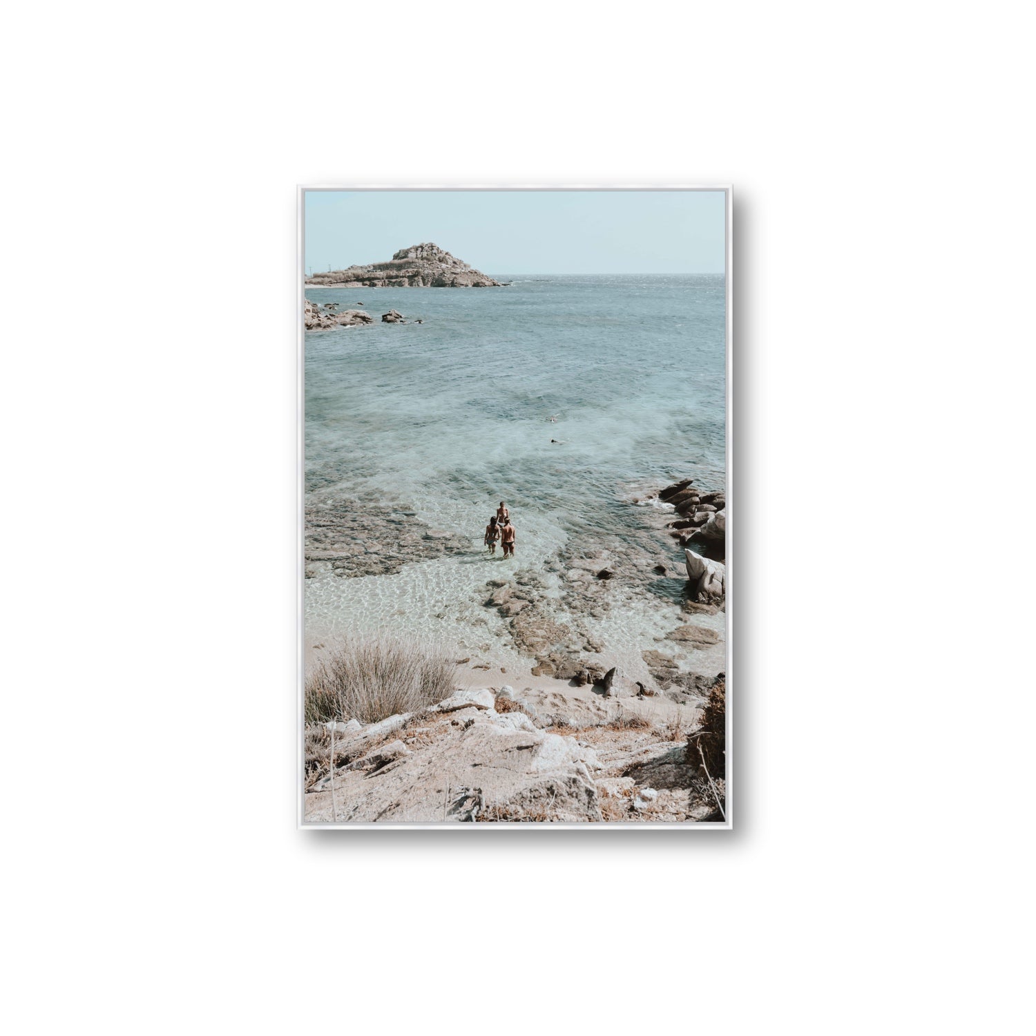 Island Life Mykonos coastal Greek island wall art Extra Large fine art canvas in white float frame