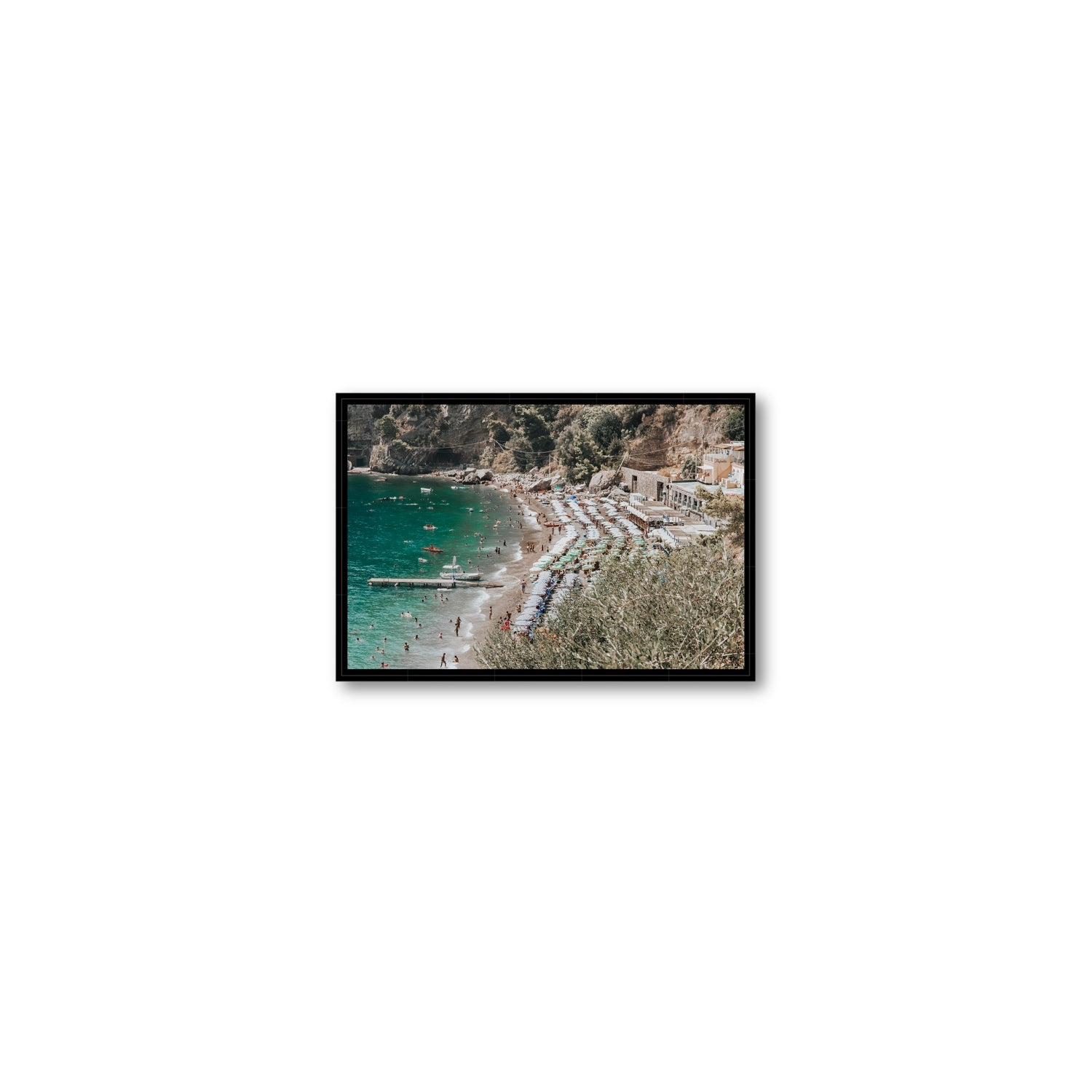 Fornillo Beach fine art print, Positano, Italy, Small, Black Float Frame, Fine Art Canvas