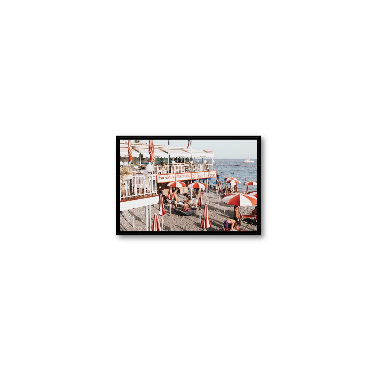 Silver Moon Amalfi Mediterranean wall art Small fine art canvas in black float frame