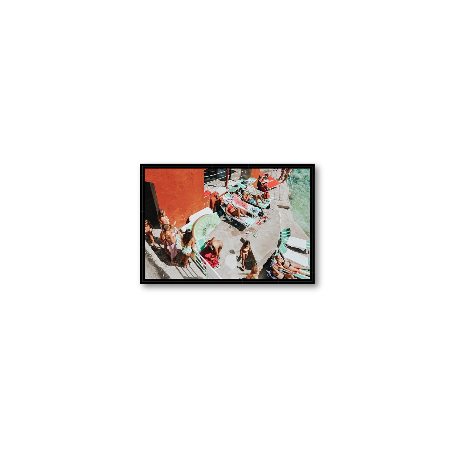 Italianita Capri beach Mediterranean wall art Small fine art canvas in black float frame