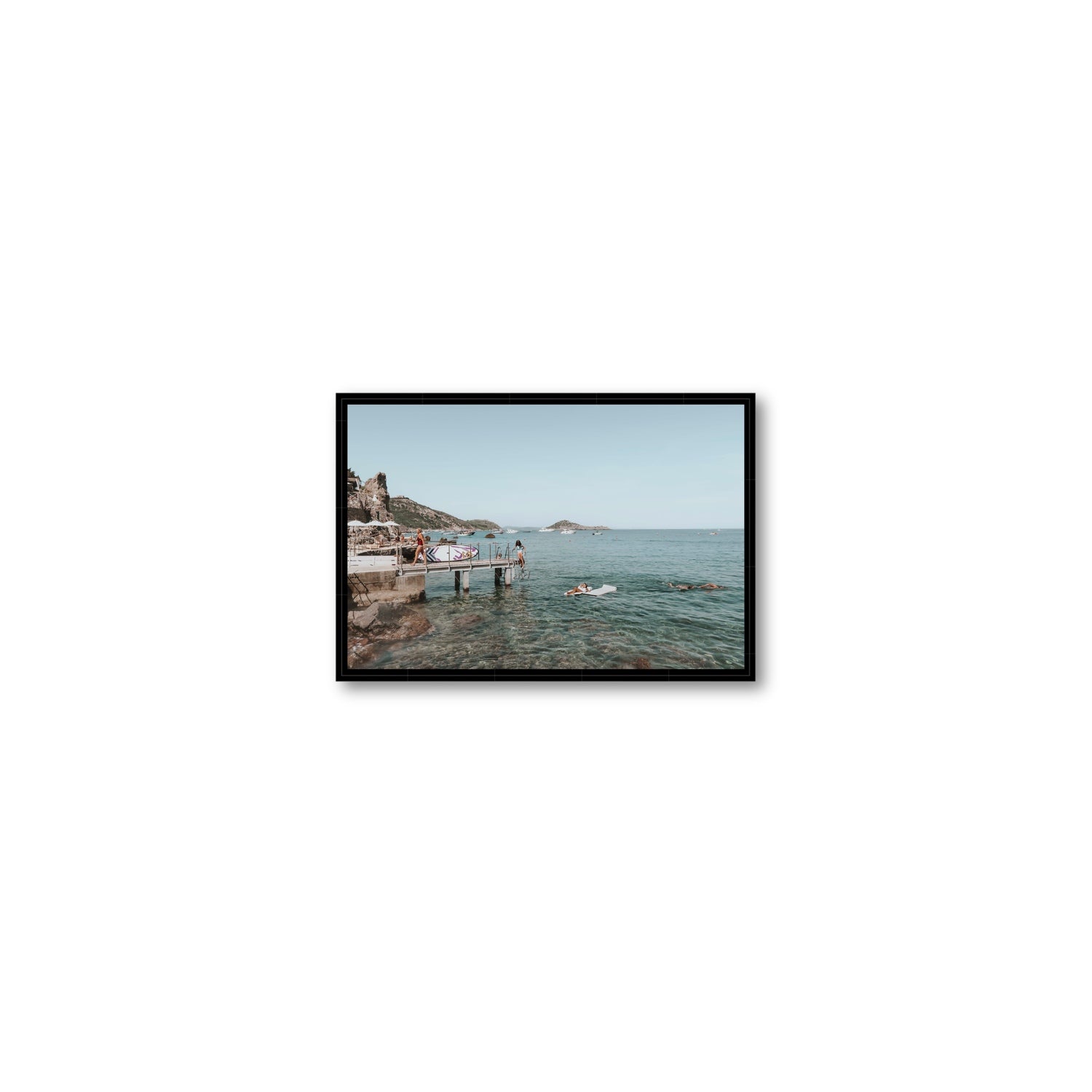 Retro Glamour Tuscany coastal Italian wall art Small fine art canvas in black float frame