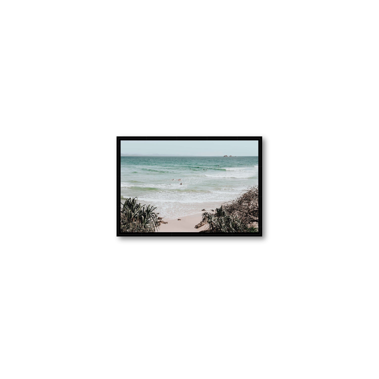 Surf City Byron Bay Surf coastal wall art Small fine art canvas in black float frame