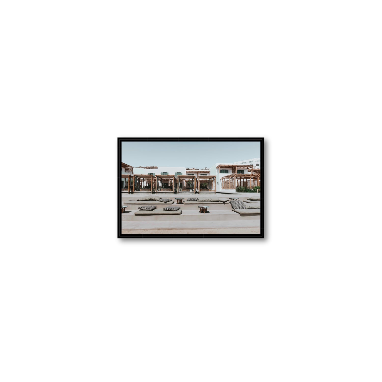 Platis Gialos fine art print, Mykonos, Greece, Small, Black Float Frame, Fine Art Canvas