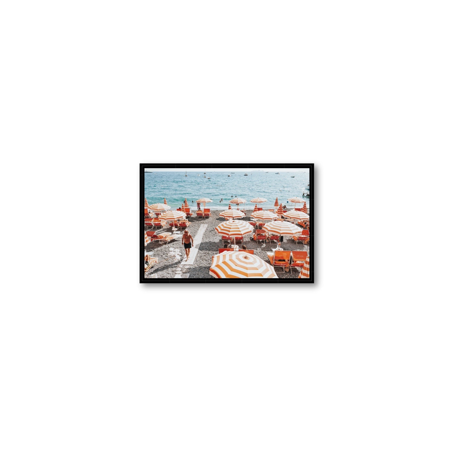 Shoreline Strut Positano wall art Small fine art canvas in black float frame