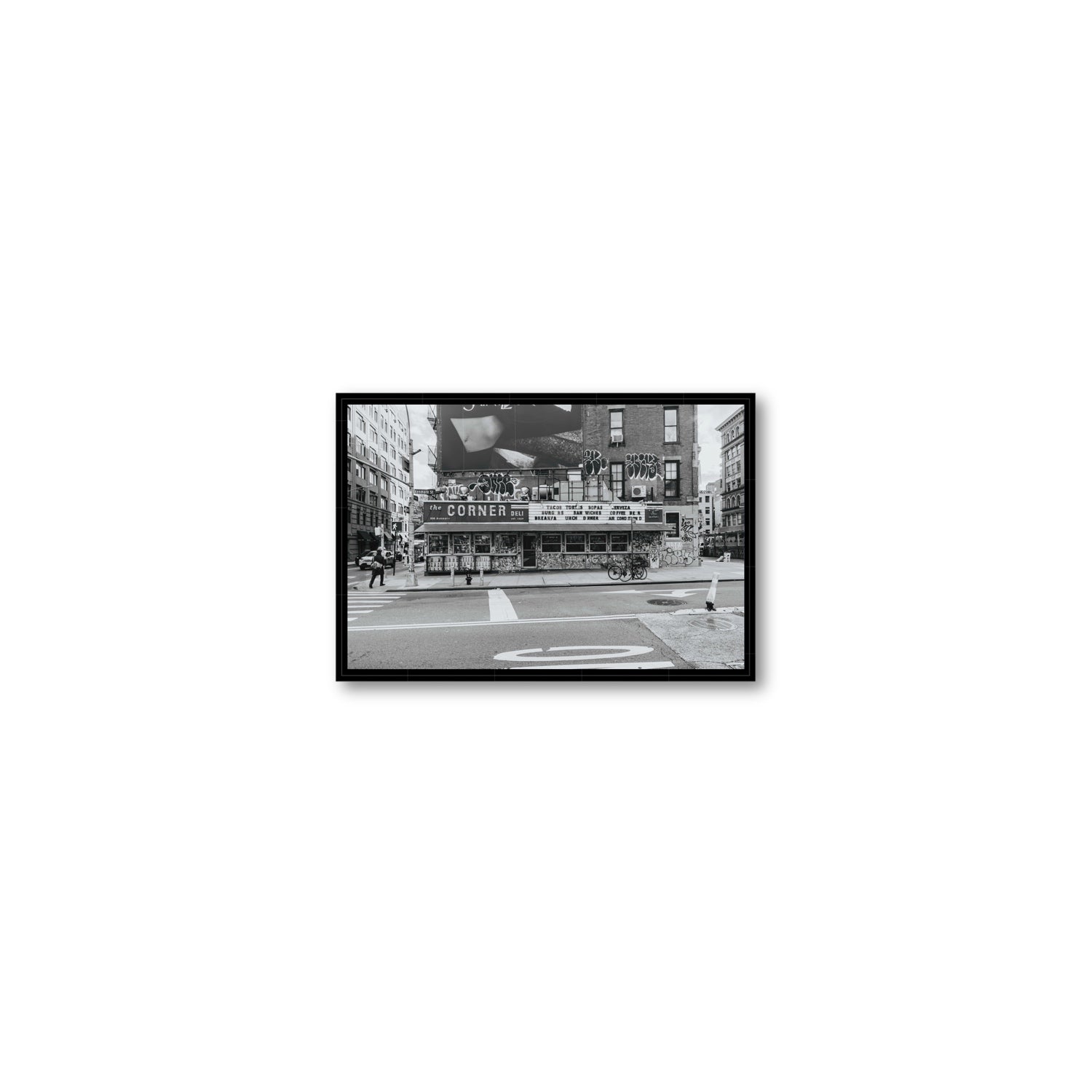Kenmare Street New York NYC Black & White wall art Small fine art canvas in black float frame