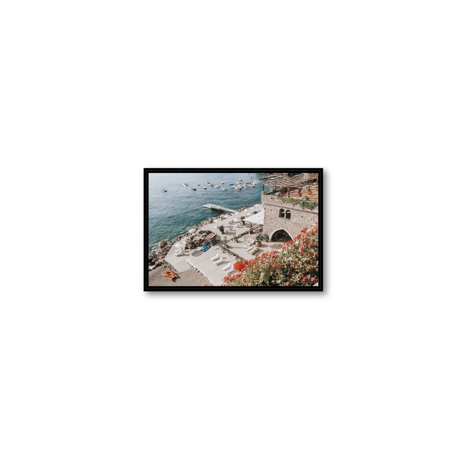Floral Fortress fine art print, Amalfi, Italy, Small, Black Float Frame, Fine Art Canvas
