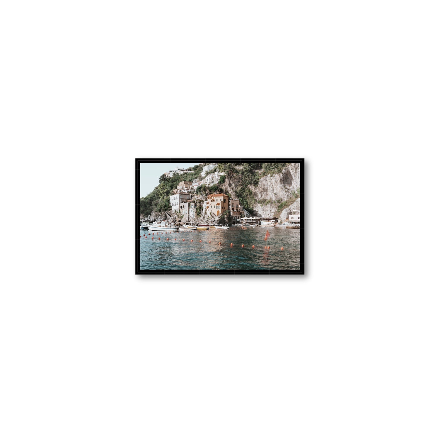 Amalfi Villas fine art print, Amalfi, Italy, coastal scenes artwork, Small, Black Float Frame, Fine Art Canvas