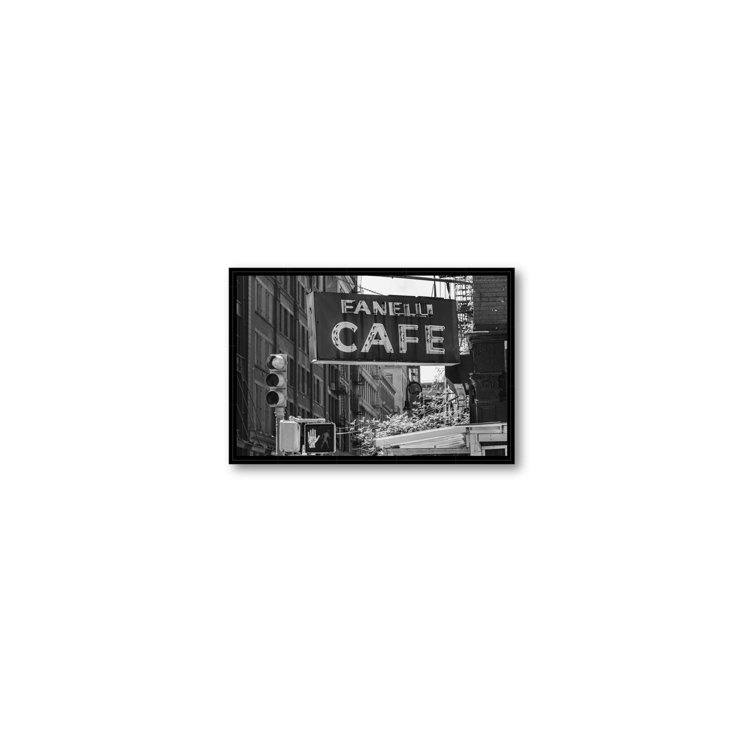Soho Neon New York NYC Black & White wall art Small fine art canvas in black float frame