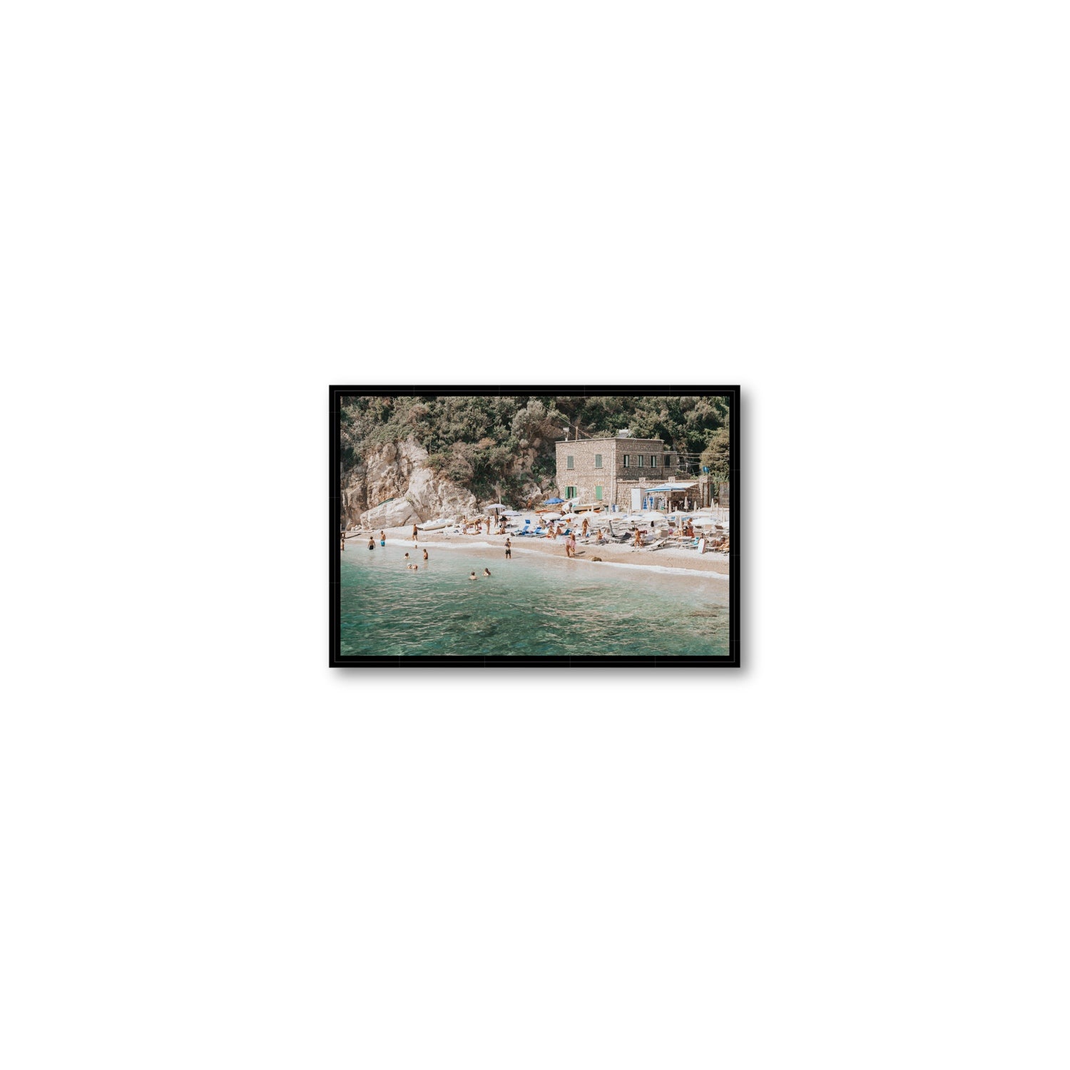 Secluded Sanctuary Nerano Italian Mediterranean decor wall art Small fine art canvas in black float frame