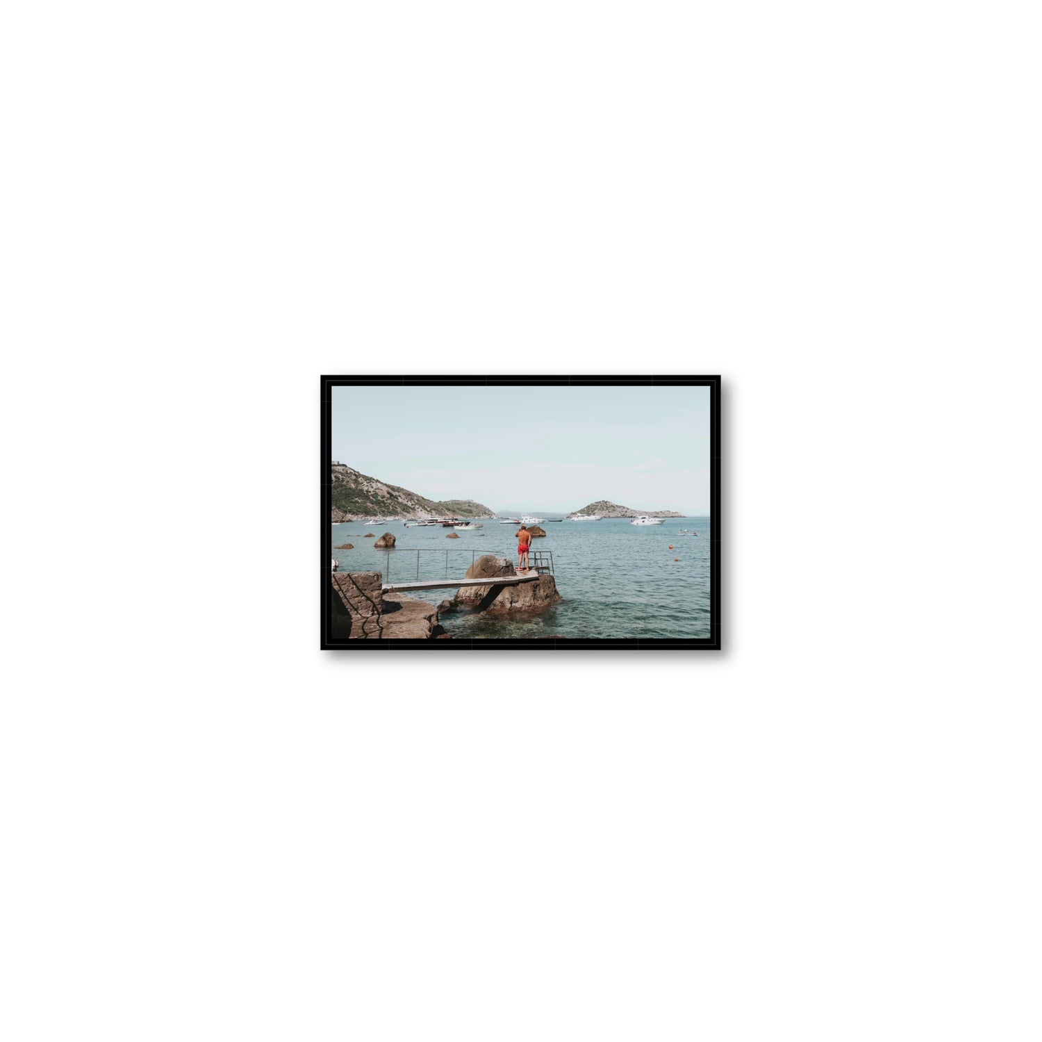 Out Of Office Tuscany coastal Italian wall art Small fine art canvas in black float frame