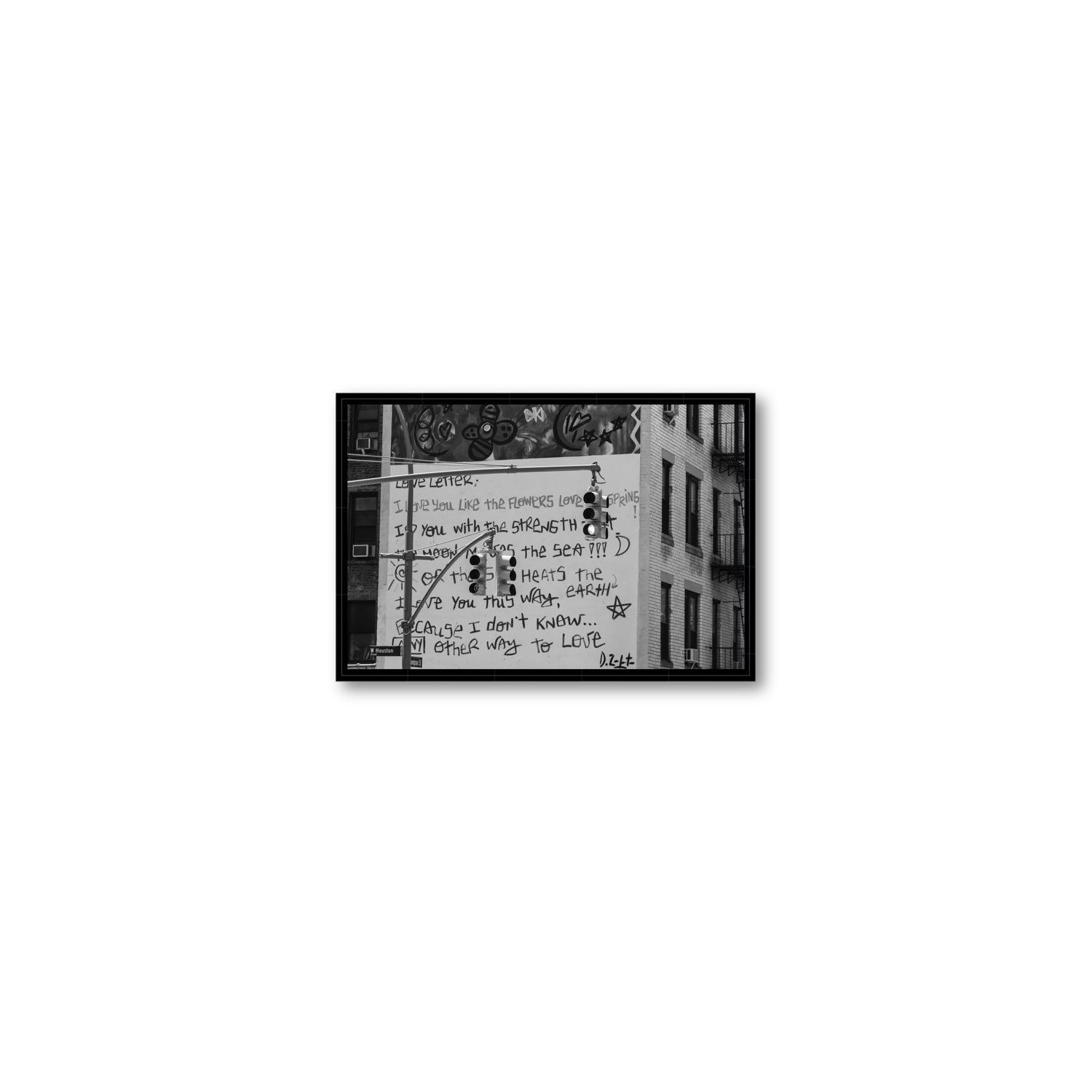 Love Letter New York NYC Black & White wall art Small fine art canvas in black float frame