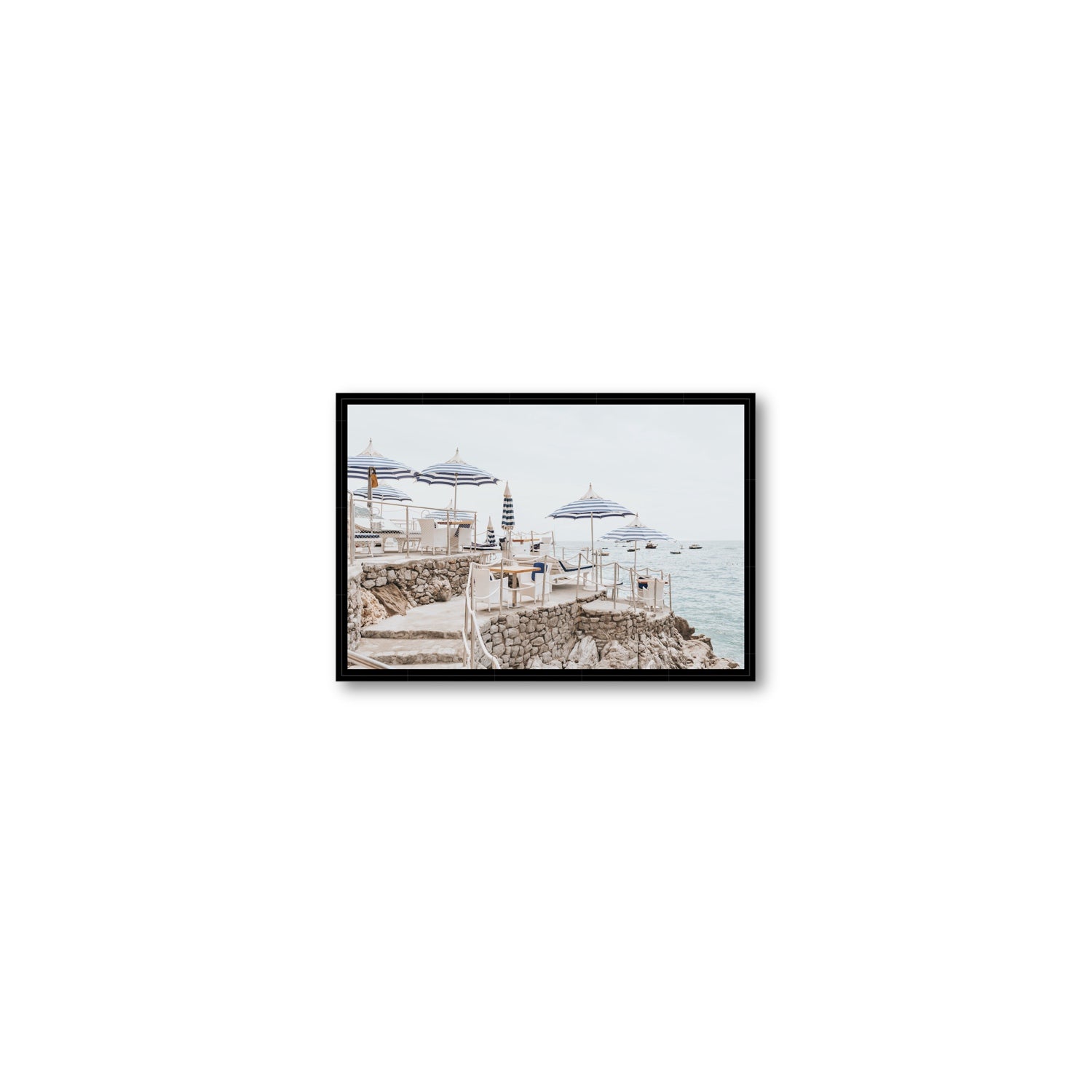 Ombrelloni fine art print, Positano, Italy, Small, Black Float Frame, Fine Art Canvas