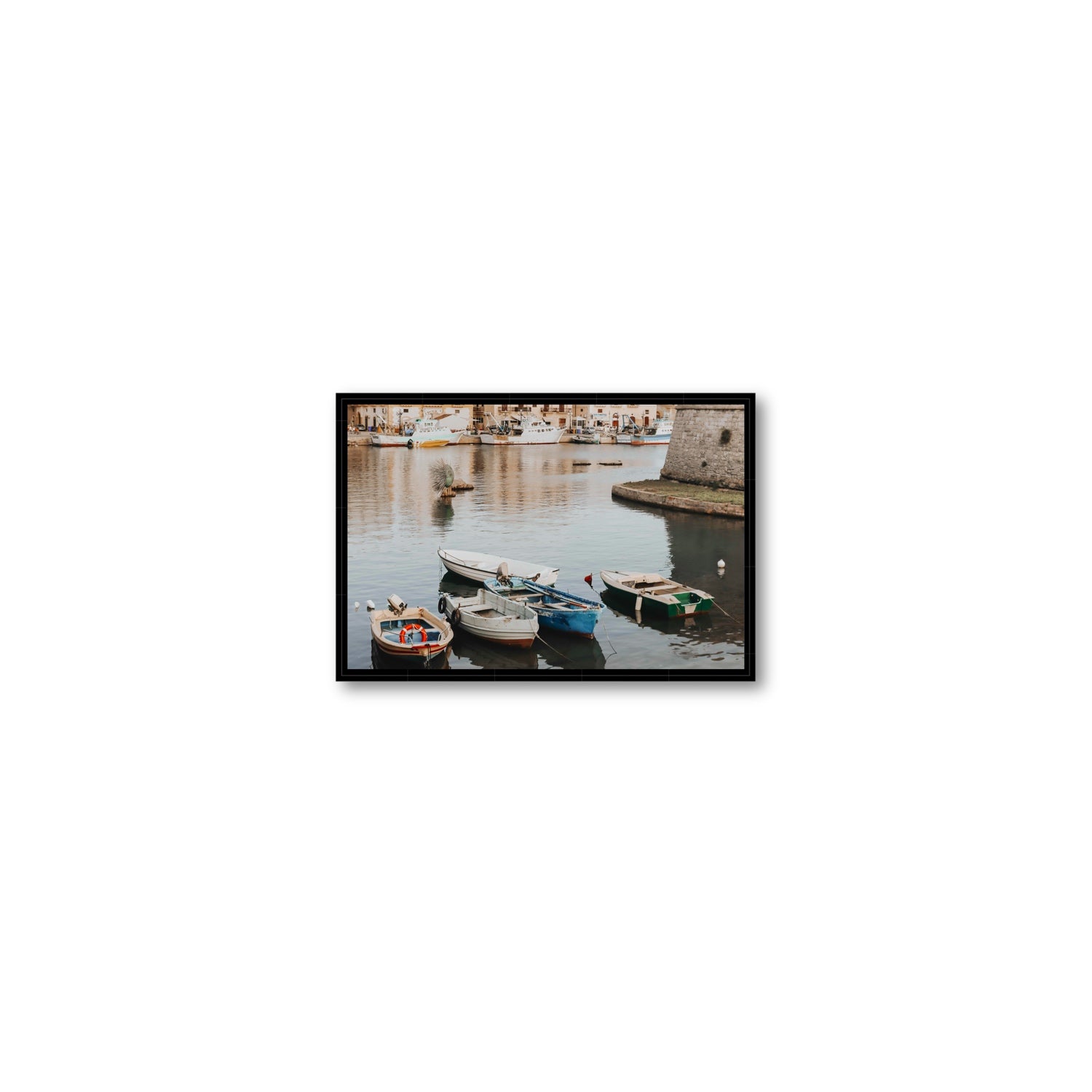 Cinque Barche Puglia Gallipoli Italian art print Small fine art canvas in black float frame