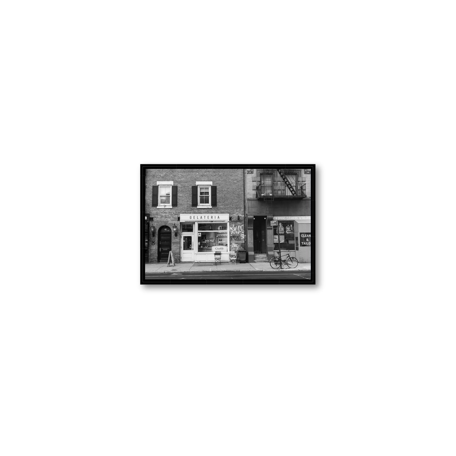 West Village Dolcezza New York NYC Black & White wall art Small fine art canvas in black float frame