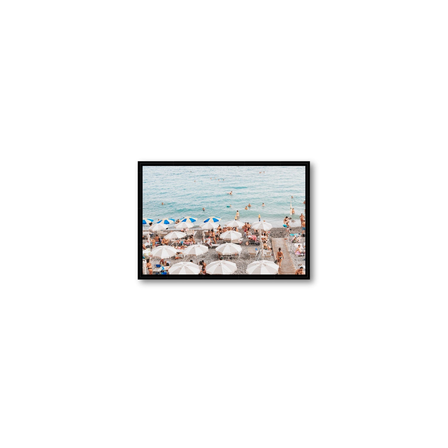 Dreamscape Amalfi Italian beach wall art Small fine art canvas in black float frame