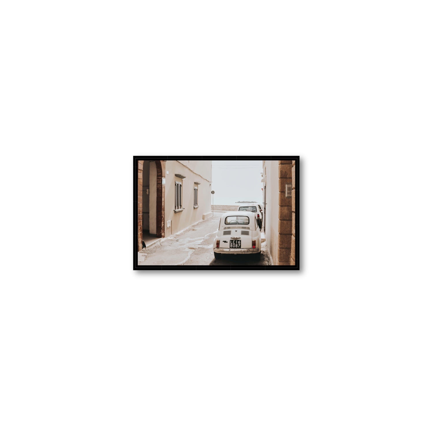 Bambini Lane Puglia Italian wall art Small fine art canvas in black float frame