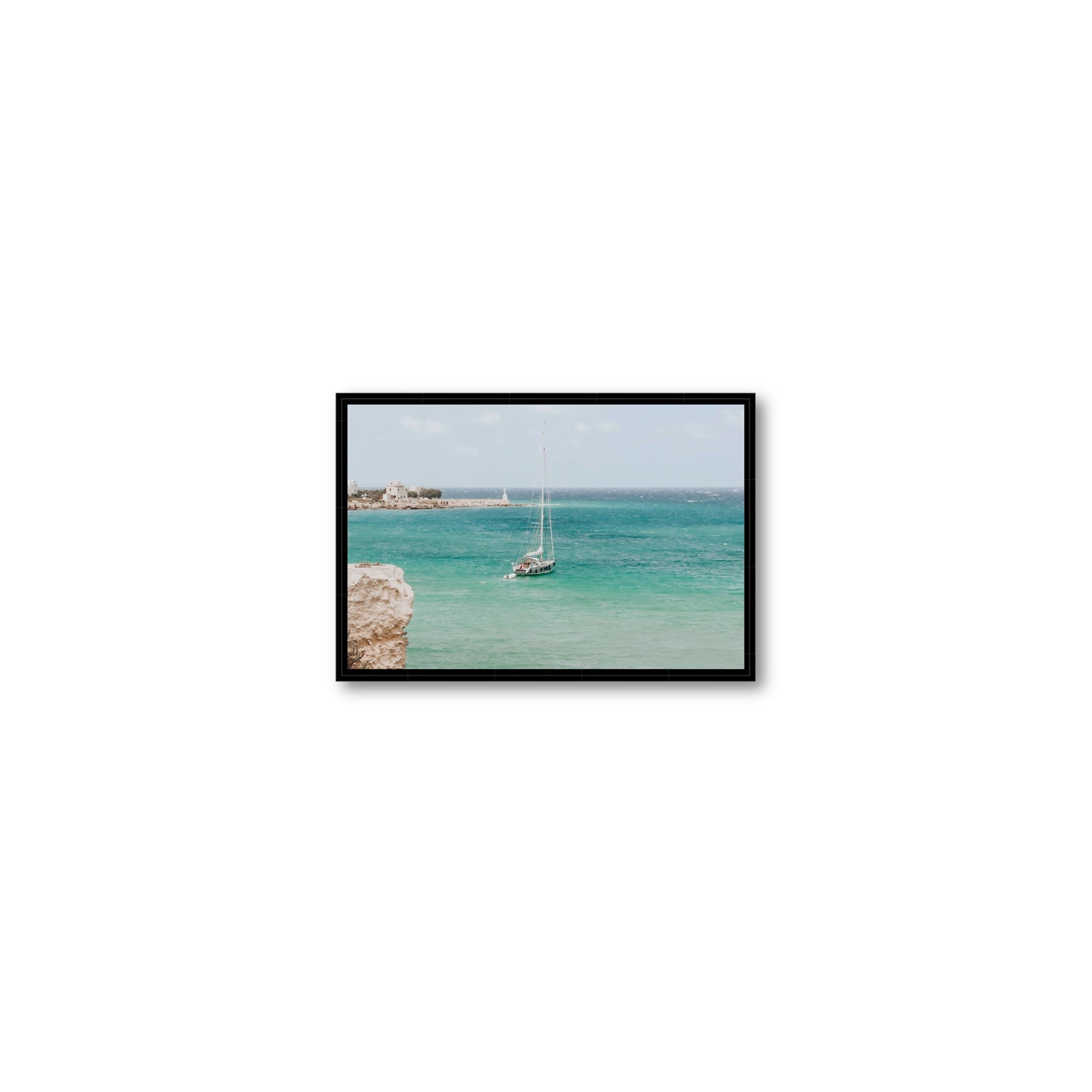 Adriatic Escape Puglia Italian coastal decor wall art Small fine art canvas in black float frame