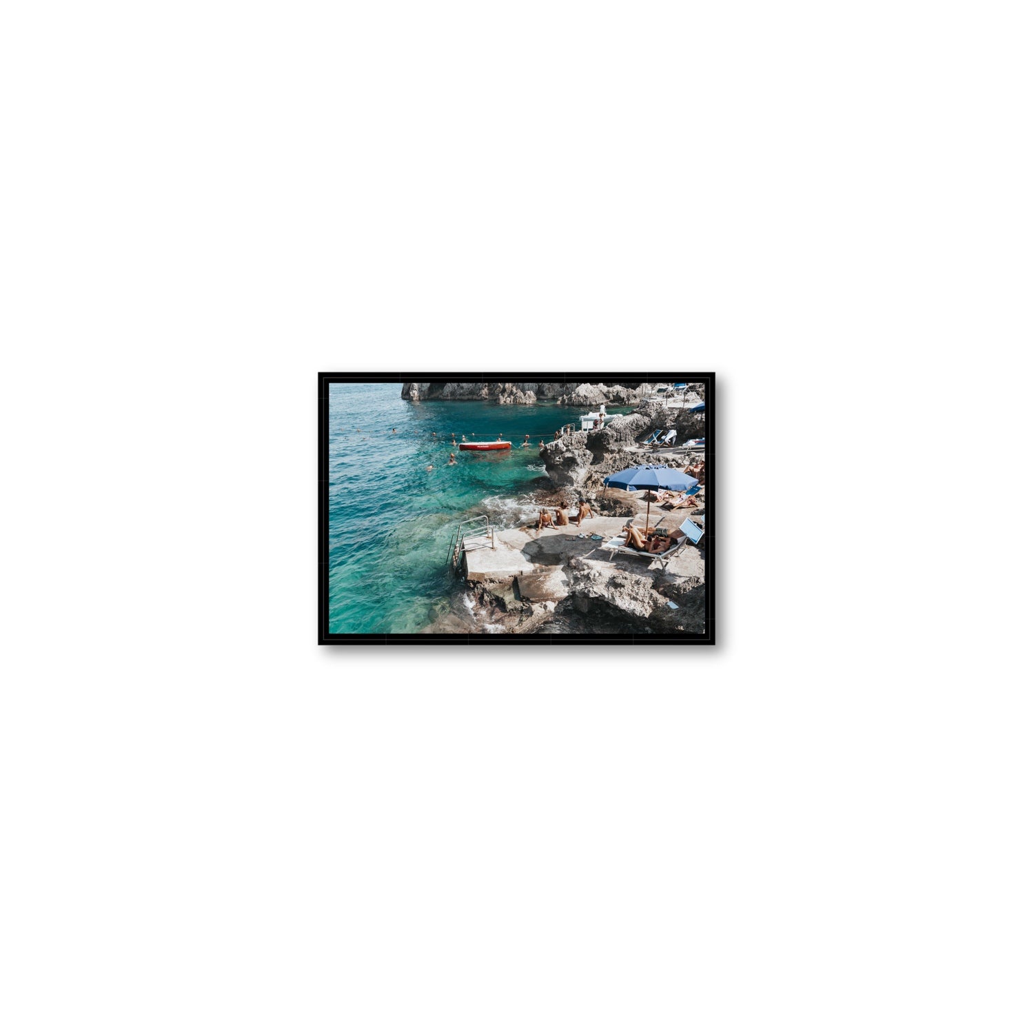 Serenity By The Sea Capri Mediterranean wall art Small fine art canvas in black float frame