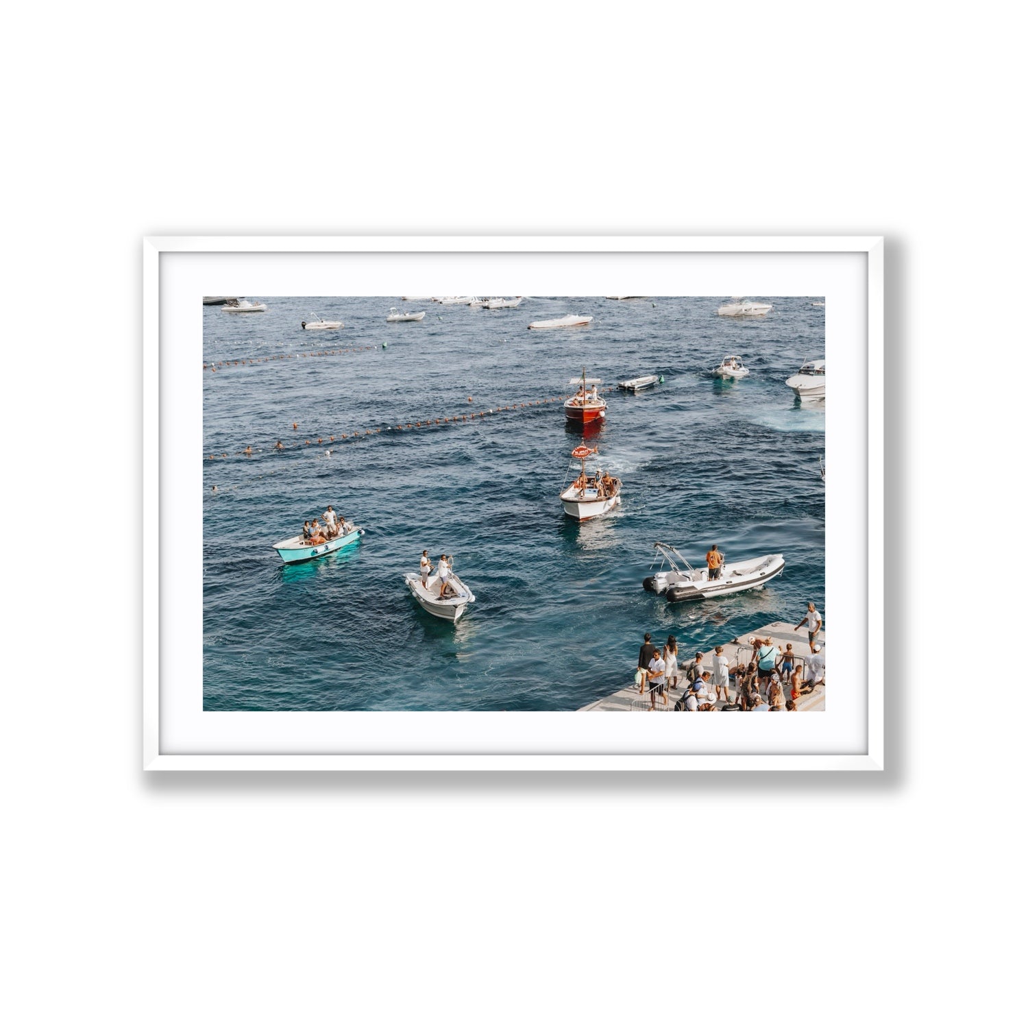 Nautical Parade Positano wall art Extra Large fine art print in white frame with matboard