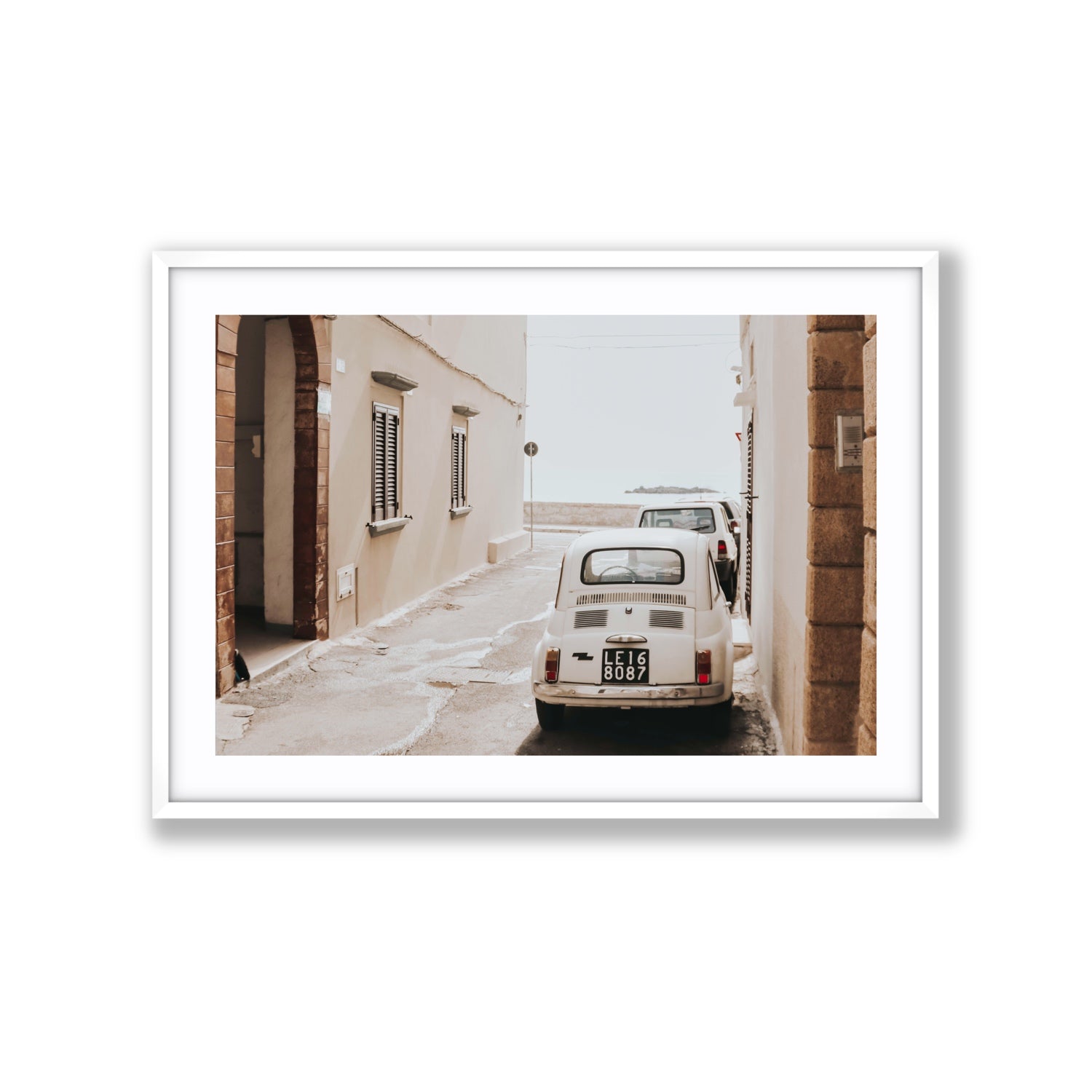 Bambini Lane Puglia Italian wall art Extra Large fine art print in white frame with matboard