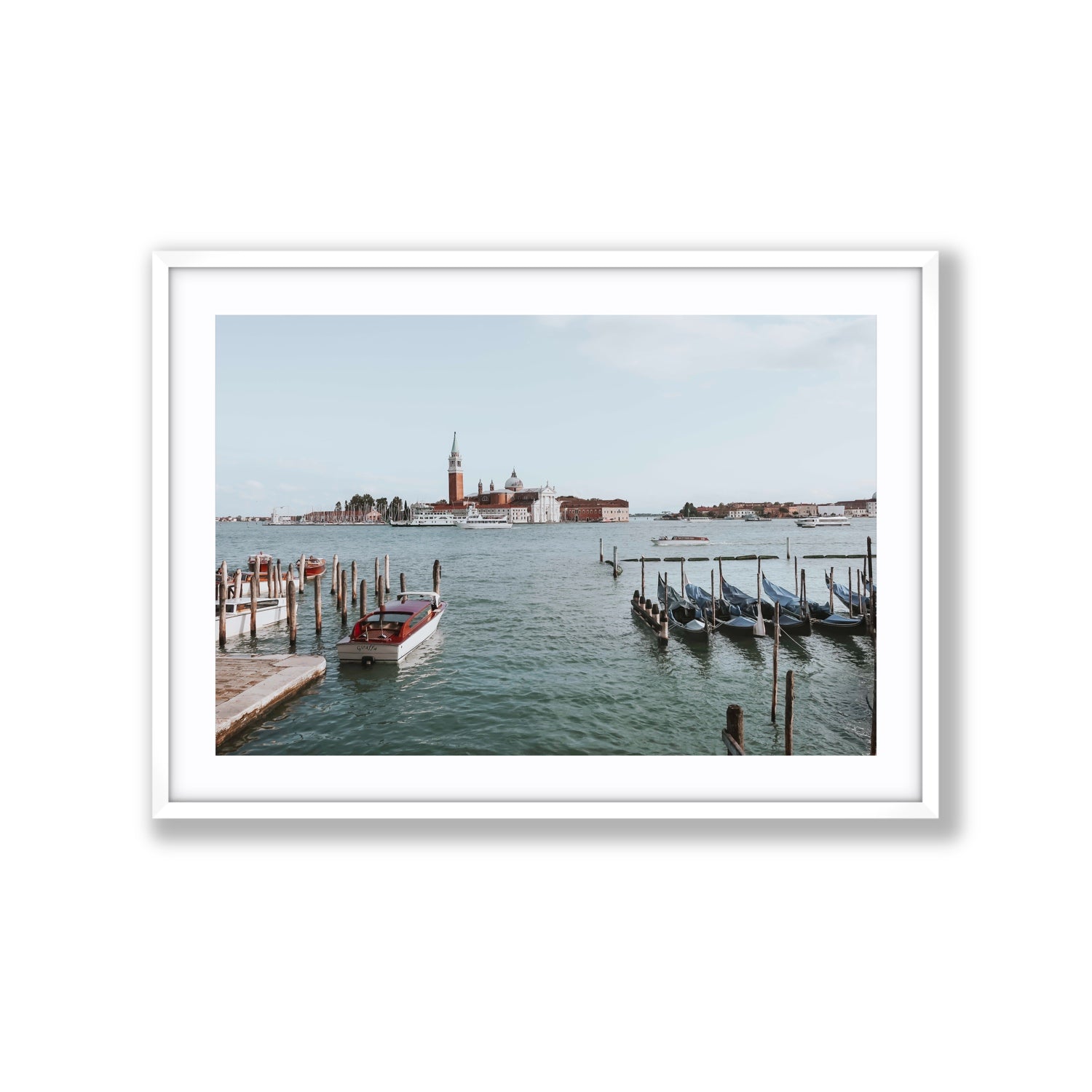 Venetian Waterscape Venice Italian art print Extra Large fine art print in white frame with matboard