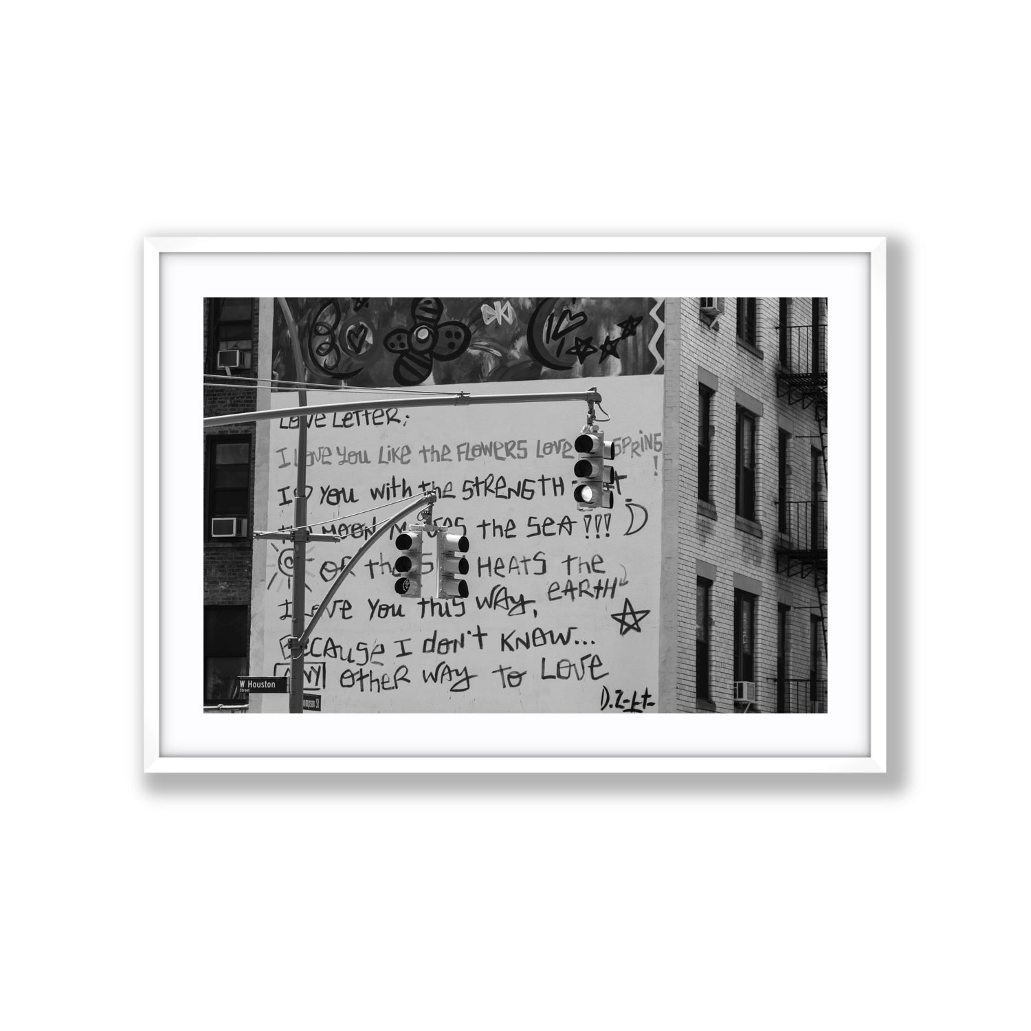 Love Letter New York NYC Black & White wall art Extra Large fine art print in white frame with matboard