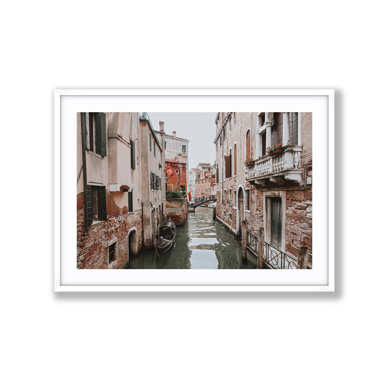 Venetian Gothic Venice Canal Italian wall art Extra Large fine art print in white frame with matboard