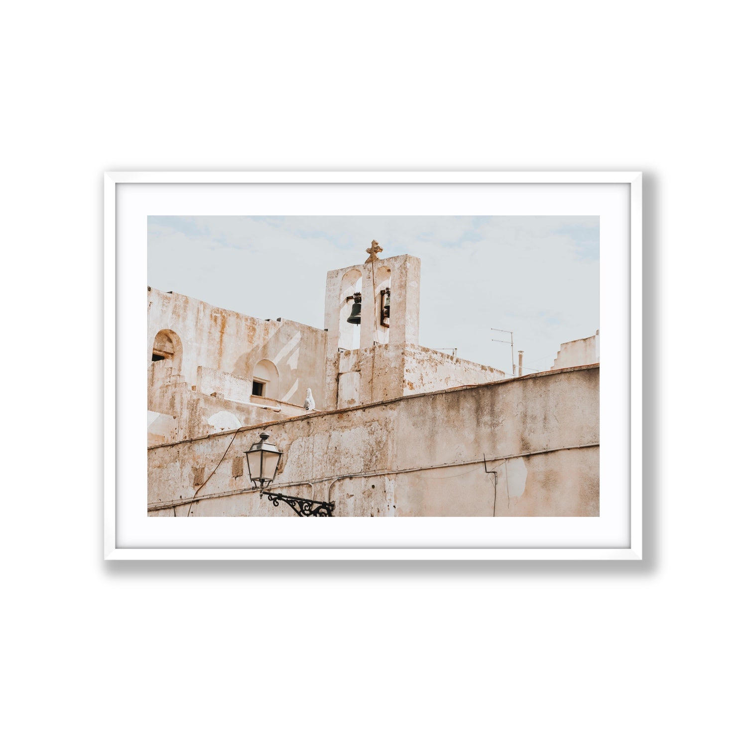 Ancient Bells Puglia Gallipoli Italian wall art Extra Large fine art print in white frame with matboard