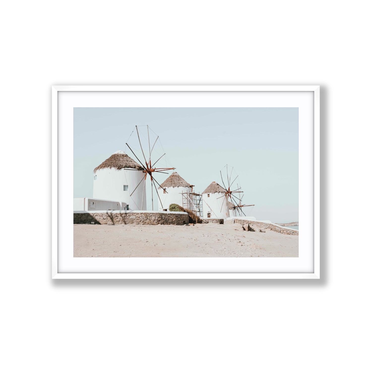 Rustic Icons Mykonos Greek island wall art Extra Large fine art print in white frame with matboard