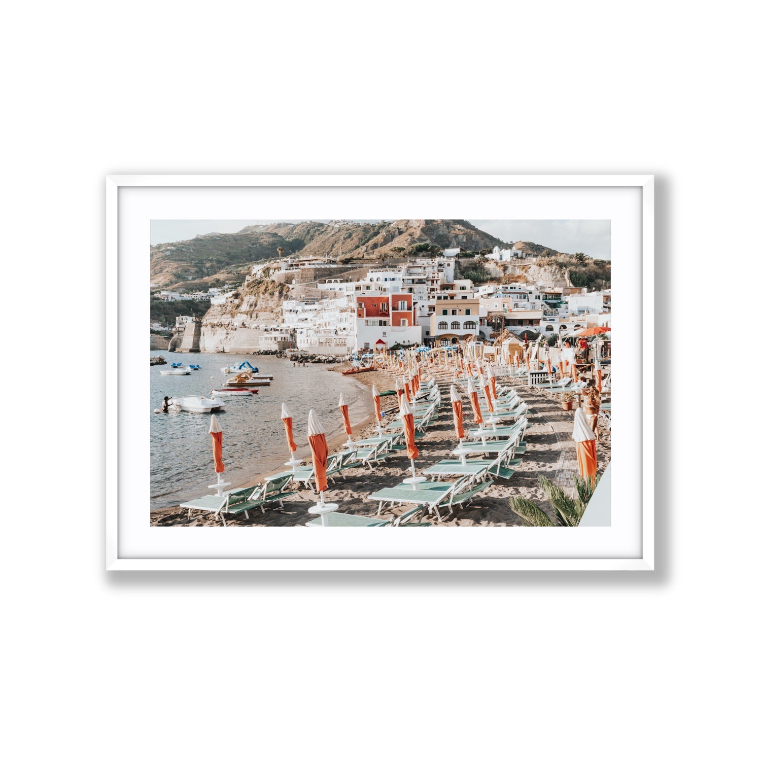 Sole Estivo Ischia Italian coastal wall art Extra Large fine art print in white frame with matboard