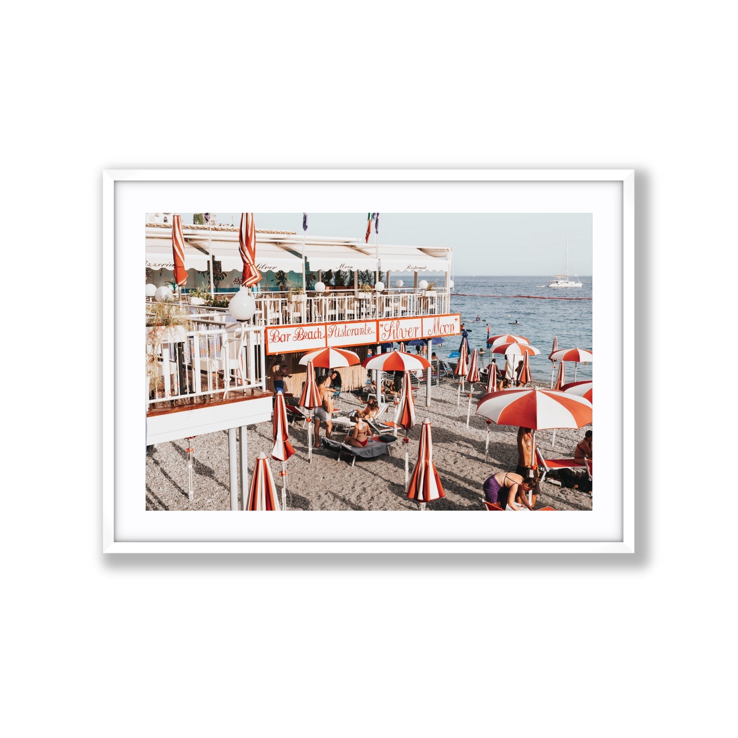 Silver Moon Amalfi Mediterranean wall art Extra Large fine art print in white frame with matboard