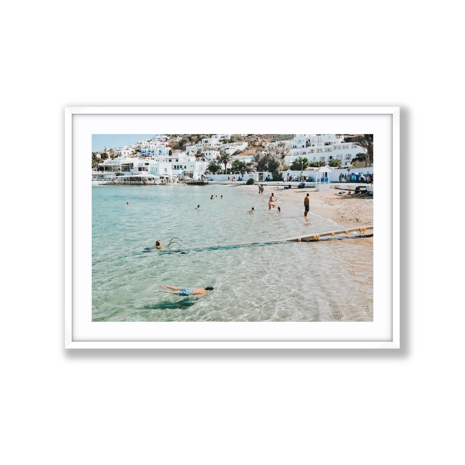 Bathe Yourself In Beauty Mykonos Greek island wall art Extra Large fine art print in white frame with matboard
