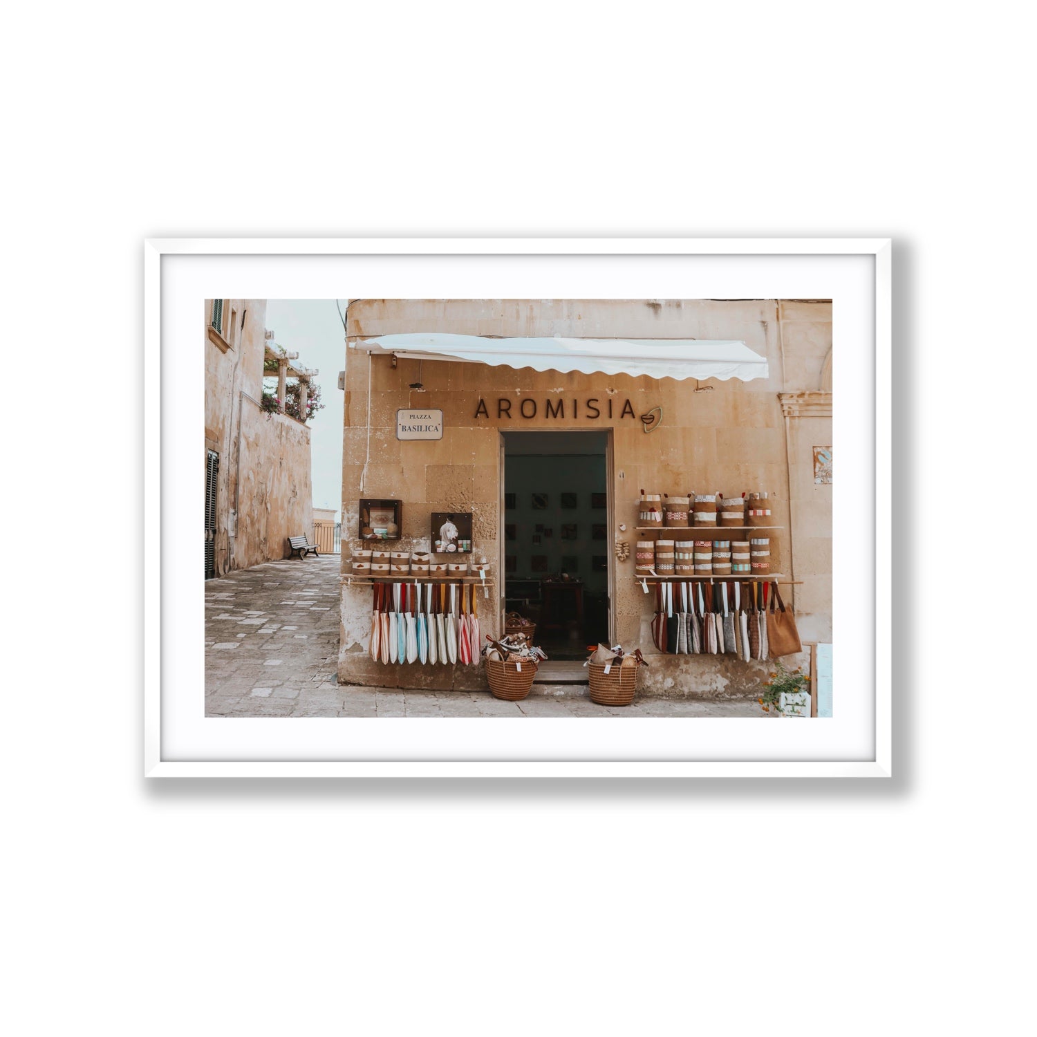 Aromisia Puglia Otranto Italian wall art Extra Large fine art print in white frame with matboard