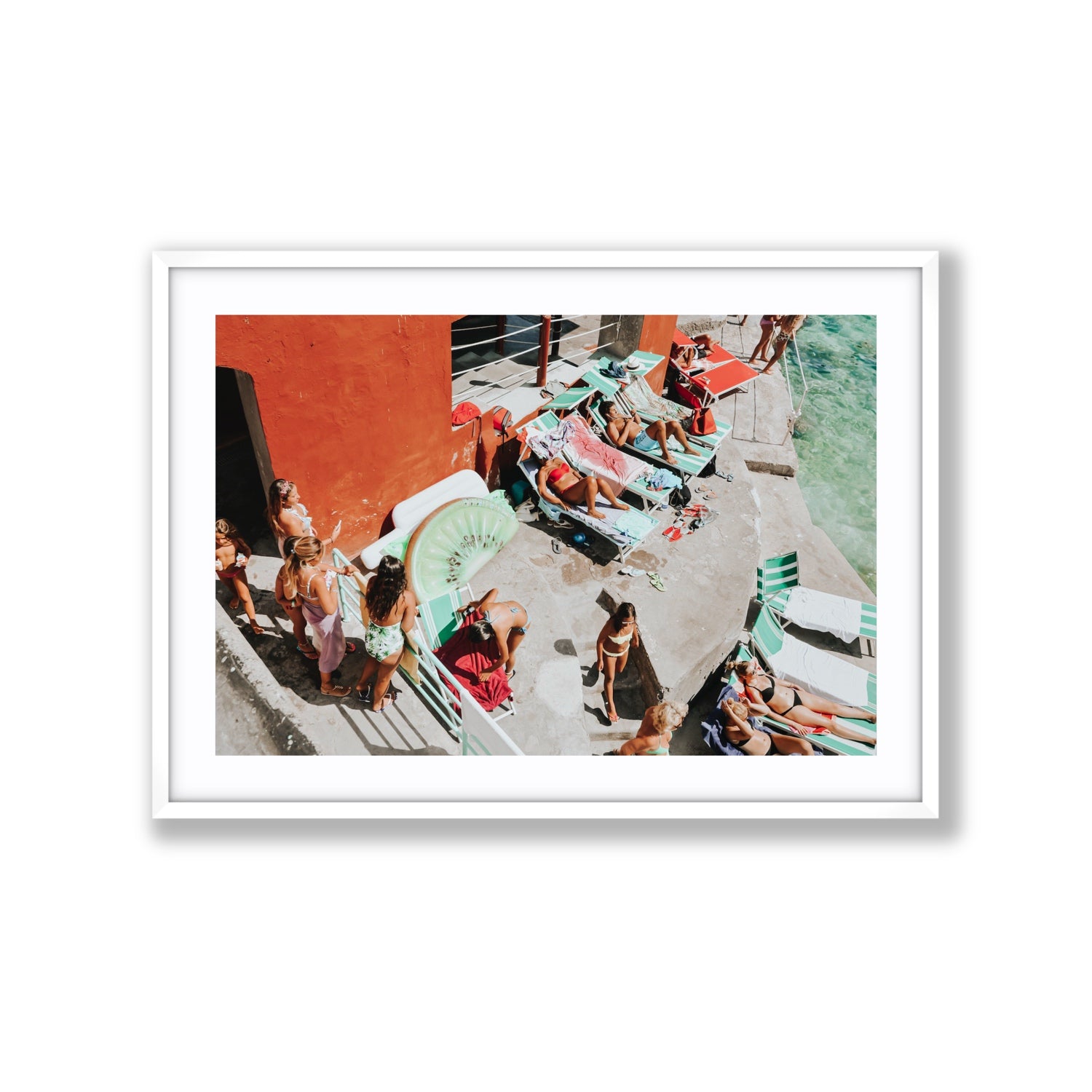 Italianita Capri beach Mediterranean wall art Extra Large fine art print in white frame with matboard