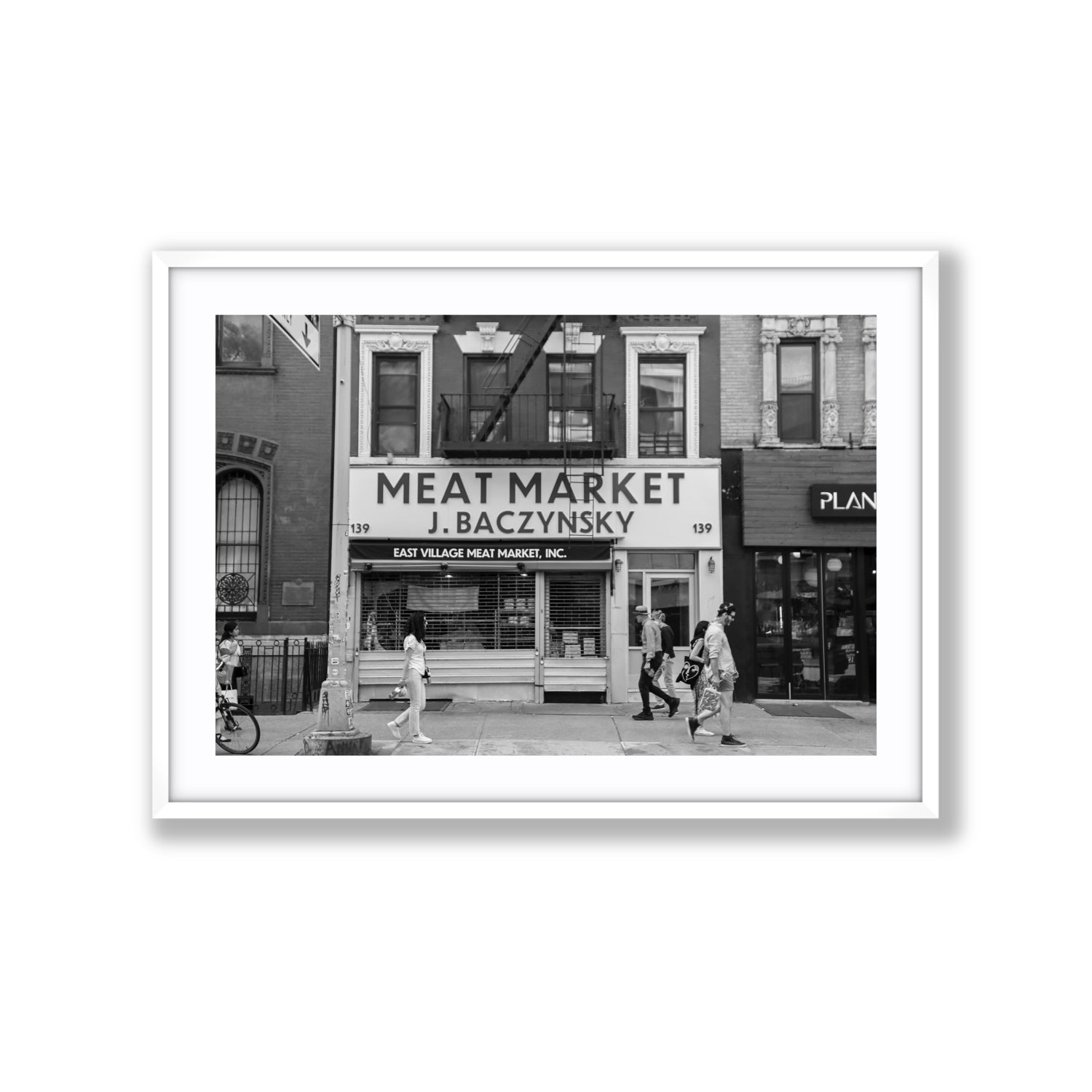 Meat District New York NYC Black & White wall art Extra Large fine art print in white frame with matboard