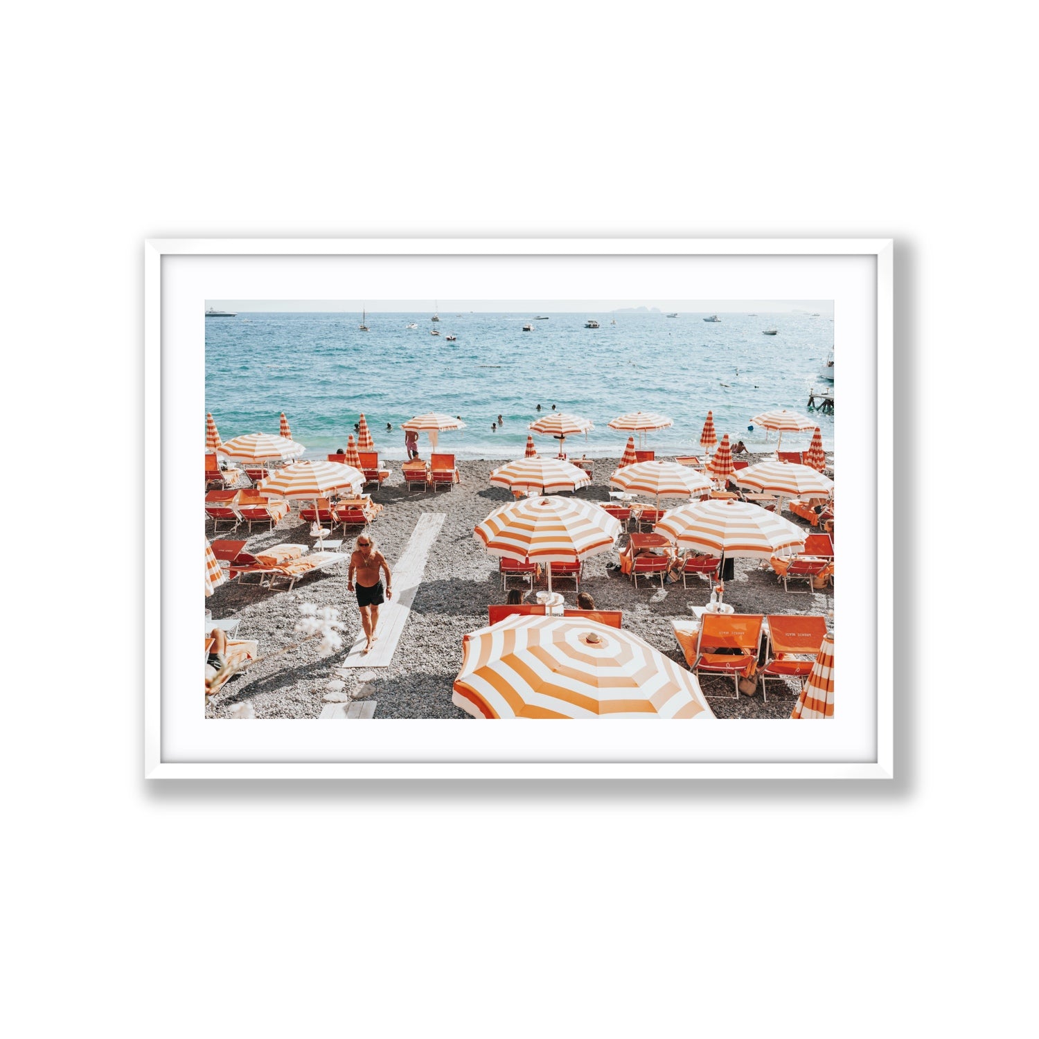 Shoreline Strut Positano wall art Extra Large fine art print in white frame with matboard