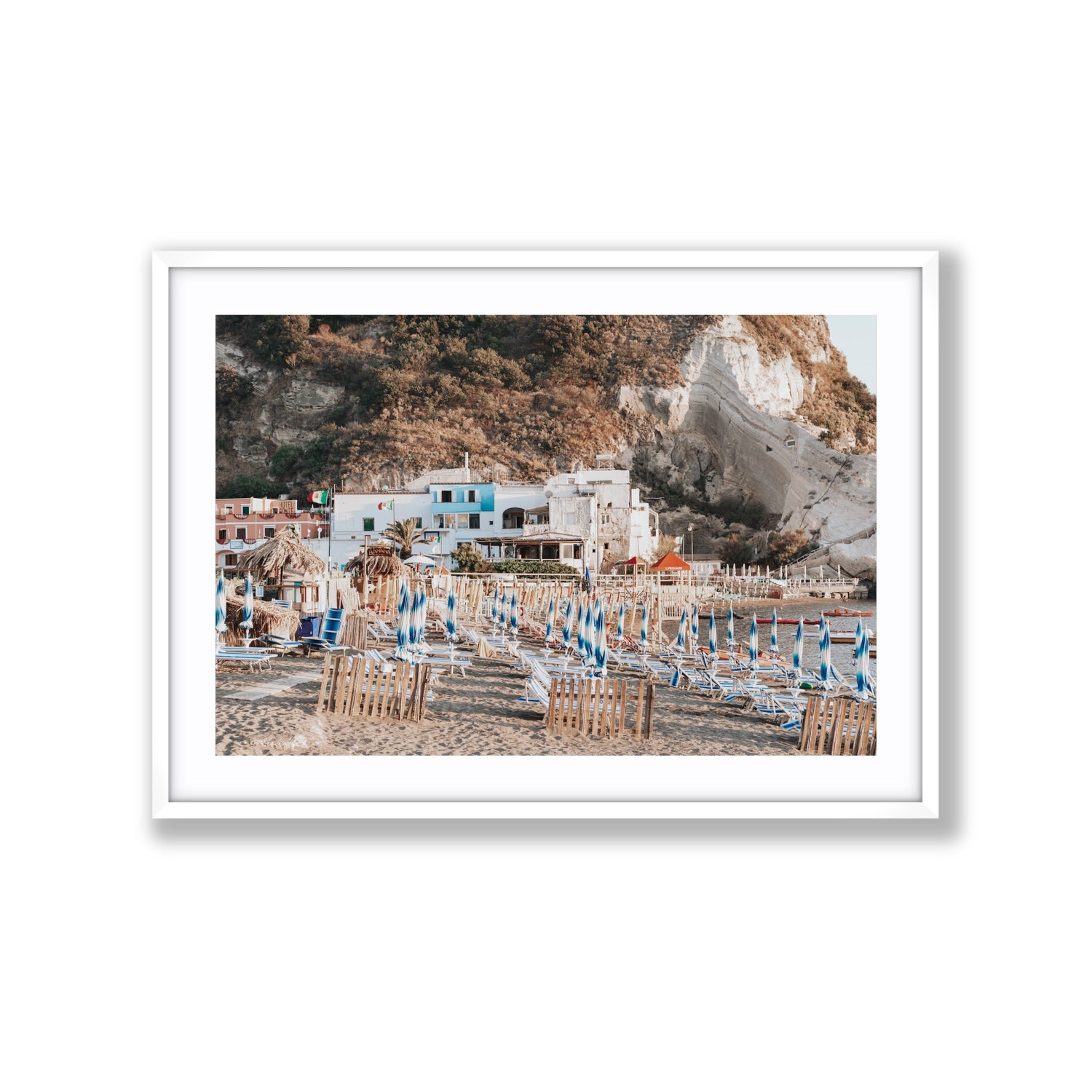 Sant' Angelo Ischia Italian coastal wall art Extra Large fine art print in white frame with matboard
