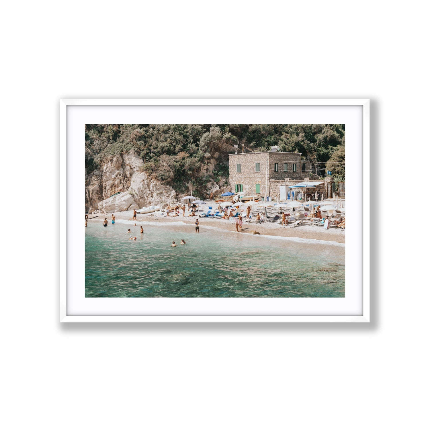 Secluded Sanctuary Nerano Italian Mediterranean decor wall art Extra Large fine art print in white frame with matboard