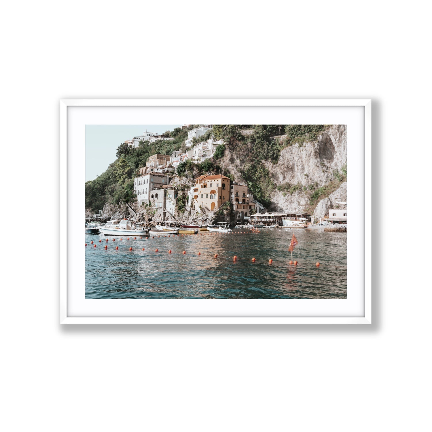 Amalfi Villas fine art print, Amalfi, Italy, coastal scenes artwork, Extra Large, White Frame · Matboard, Fine Art Print