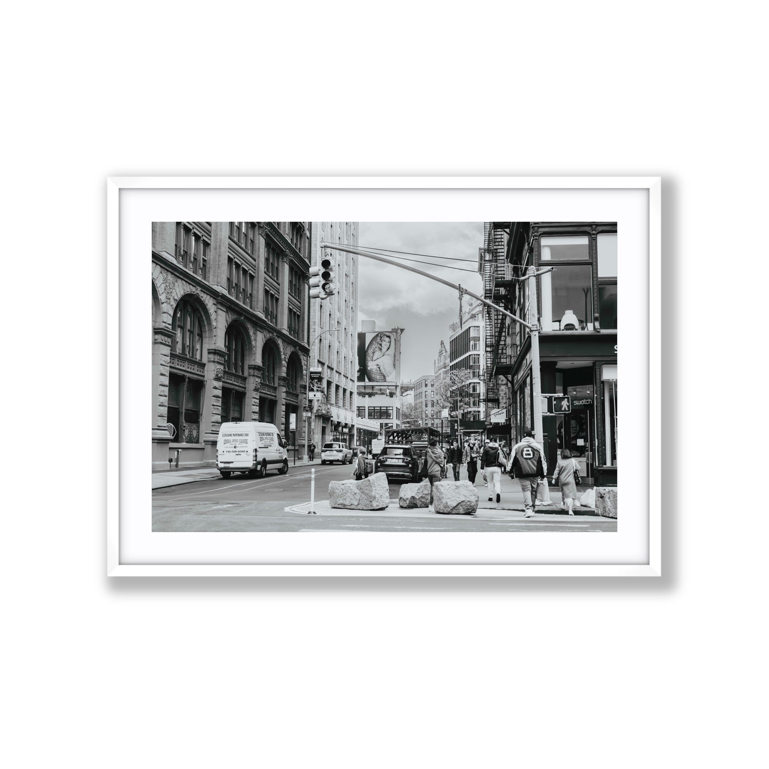 Inkwell Metropolis New York NYC Black & White wall art Extra Large fine art print in white frame with matboard