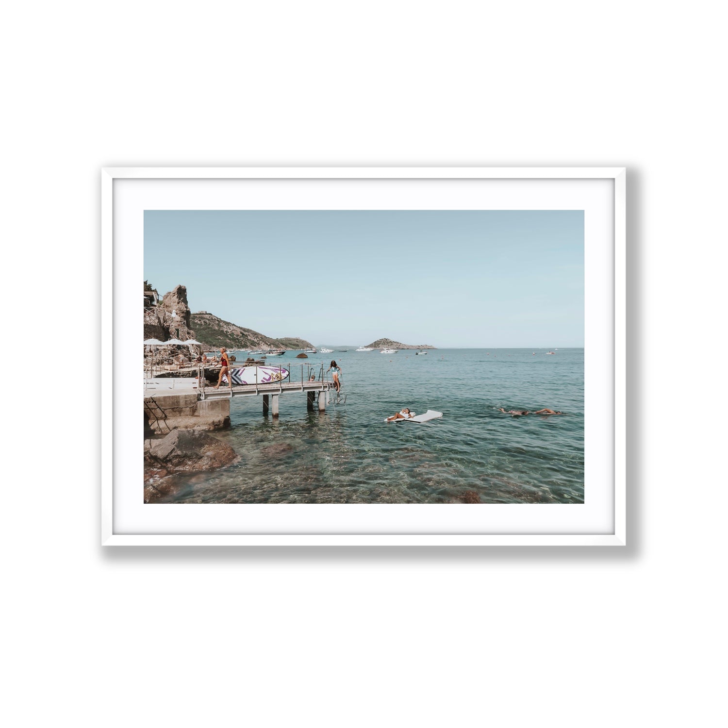 Retro Glamour Tuscany coastal Italian wall art Extra Large fine art print in white frame with matboard