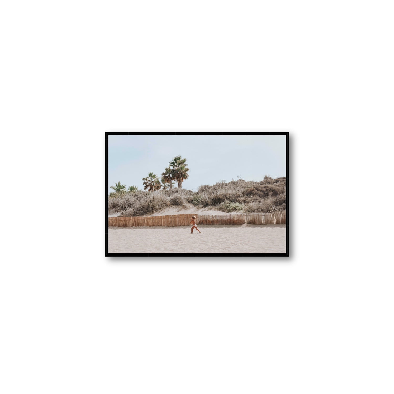 Ragazza Da Spiaggia Puglia beach Italian fine art print Medium fine art canvas in black float frame