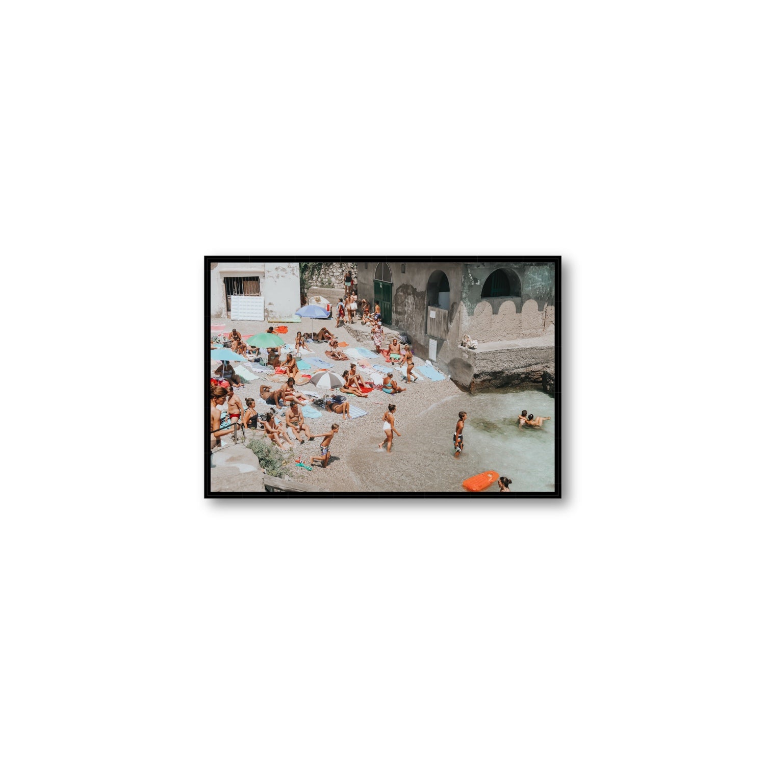 Heatwave Capri beach coastal wall art Medium fine art canvas in black float frame