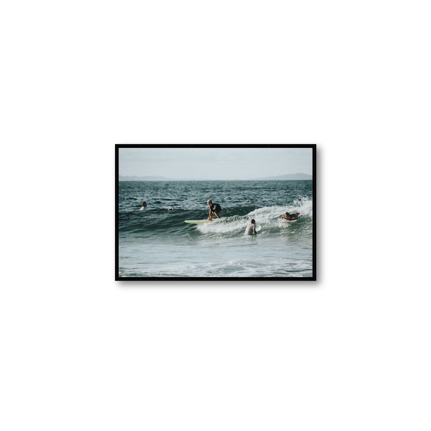 The Boys of Summer Byron Bay Surf coastal wall art Medium fine art canvas in black float frame
