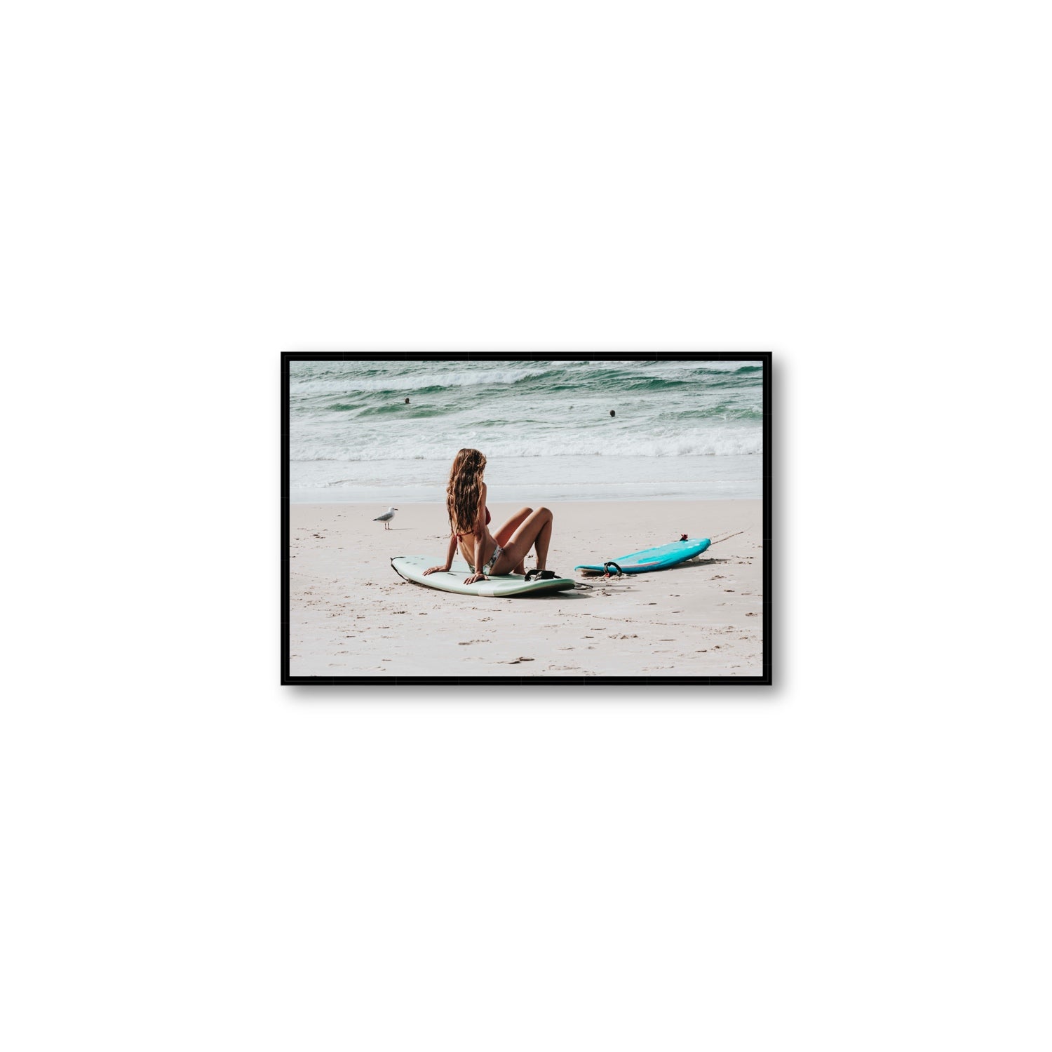 Ciao Bella Byron Bay Surf coastal wall art Medium fine art canvas in black float frame