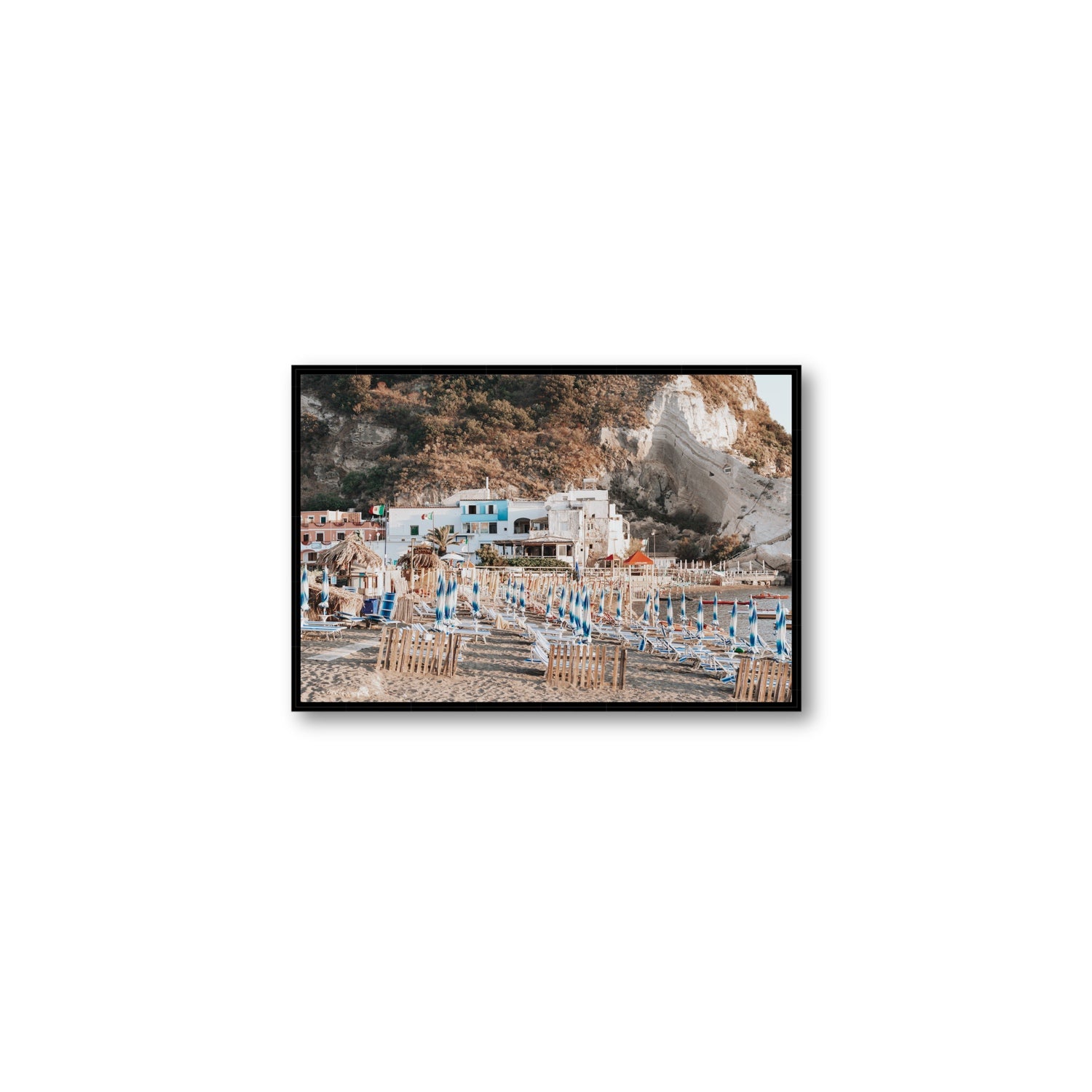 Sant' Angelo Ischia Italian coastal wall art Medium fine art canvas in black float frame